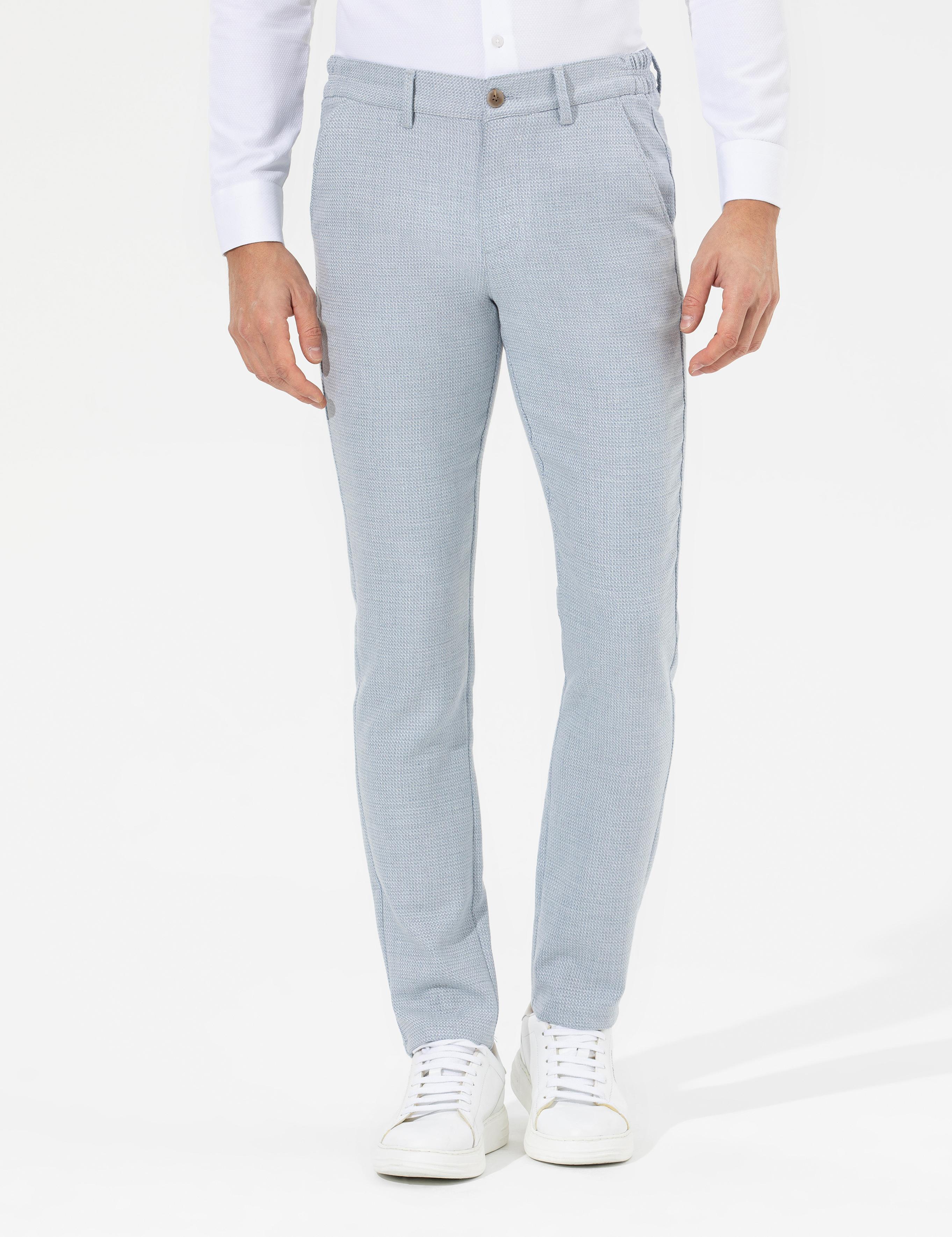 Açık Mavi Slim Fit Beli Lastikli Kanvas Pantolon