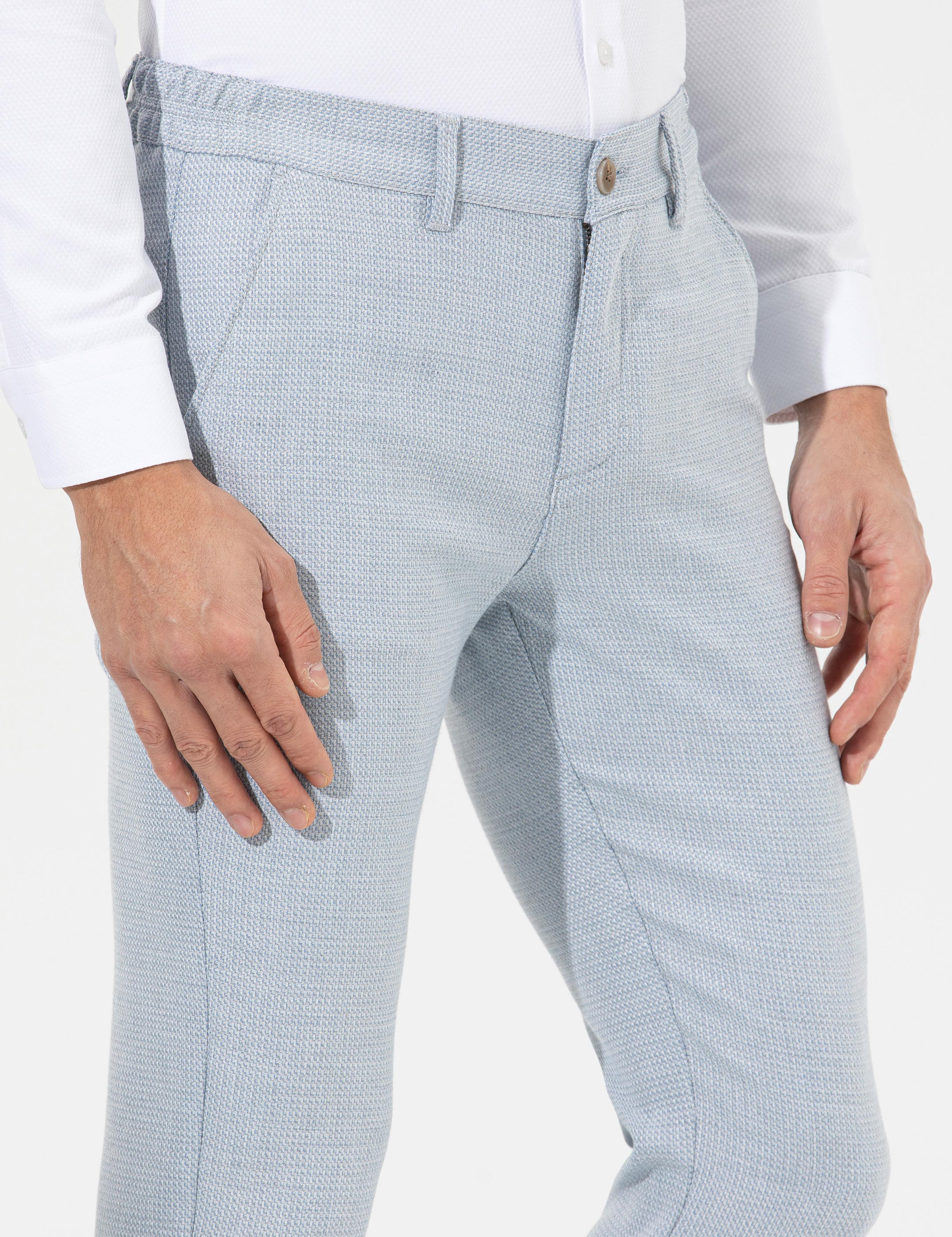 Açık Mavi Slim Fit Beli Lastikli Kanvas Pantolon