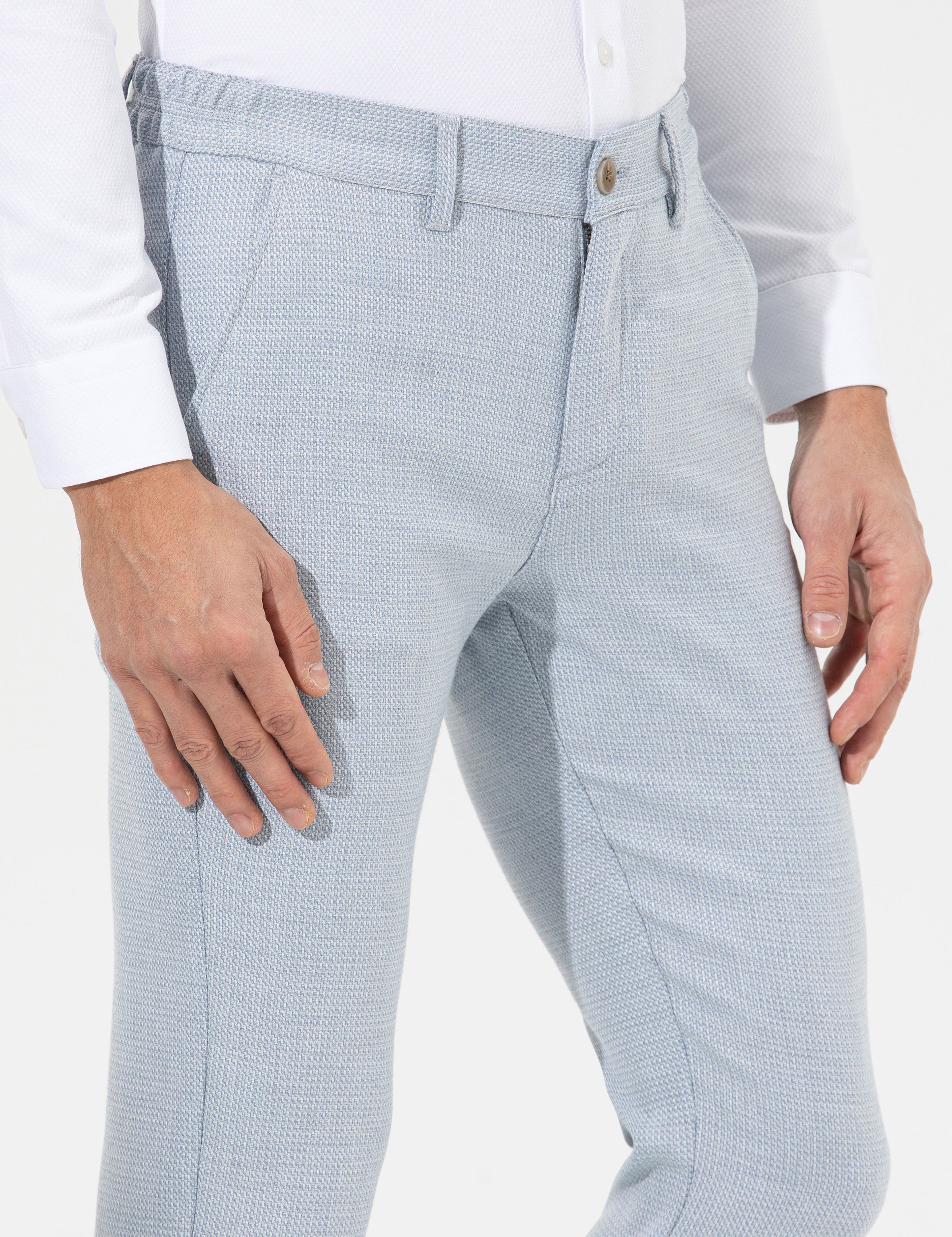 Açık Mavi Slim Fit Beli Lastikli Kanvas Pantolon - Image 7
