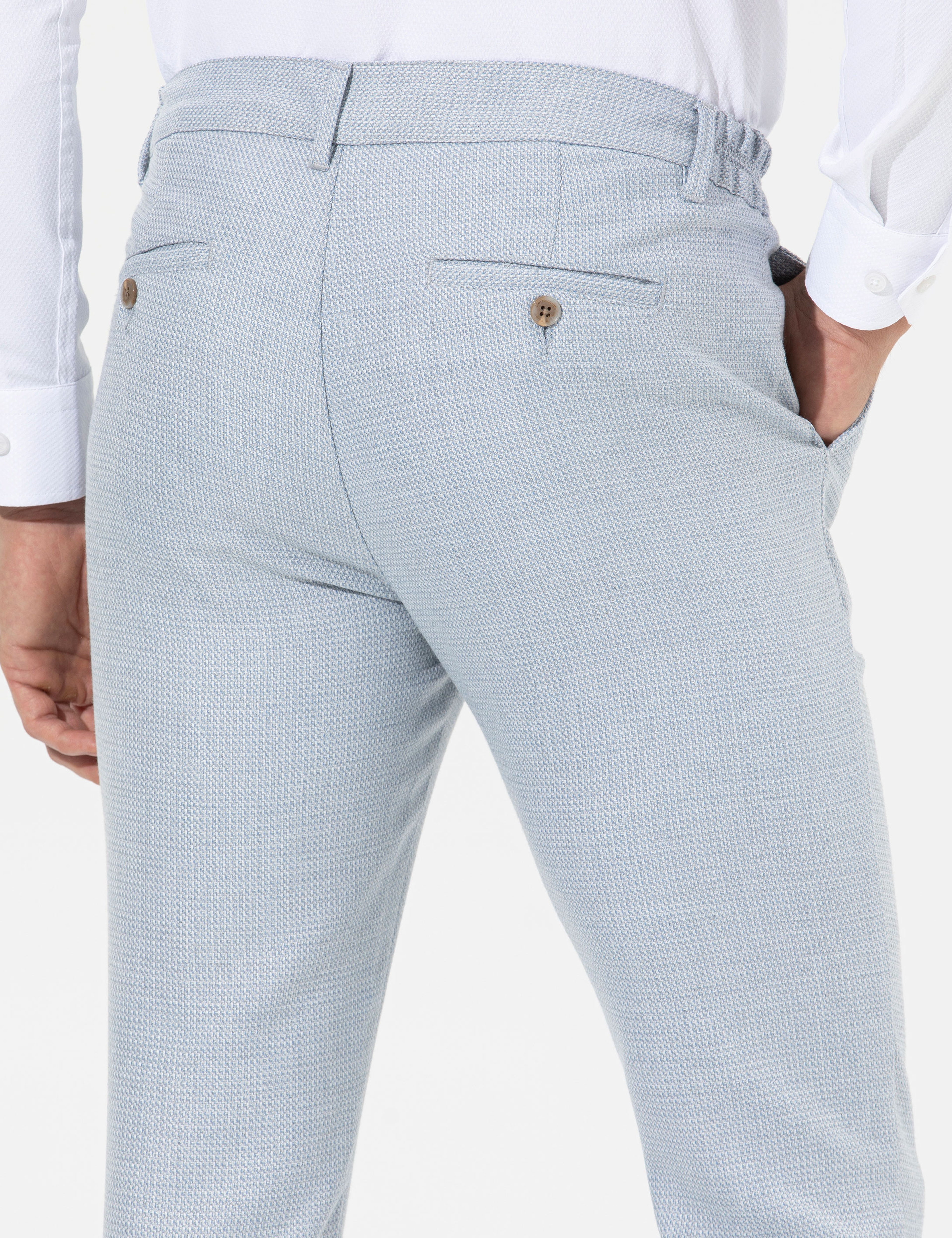 Açık Mavi Slim Fit Beli Lastikli Kanvas Pantolon - Image 3