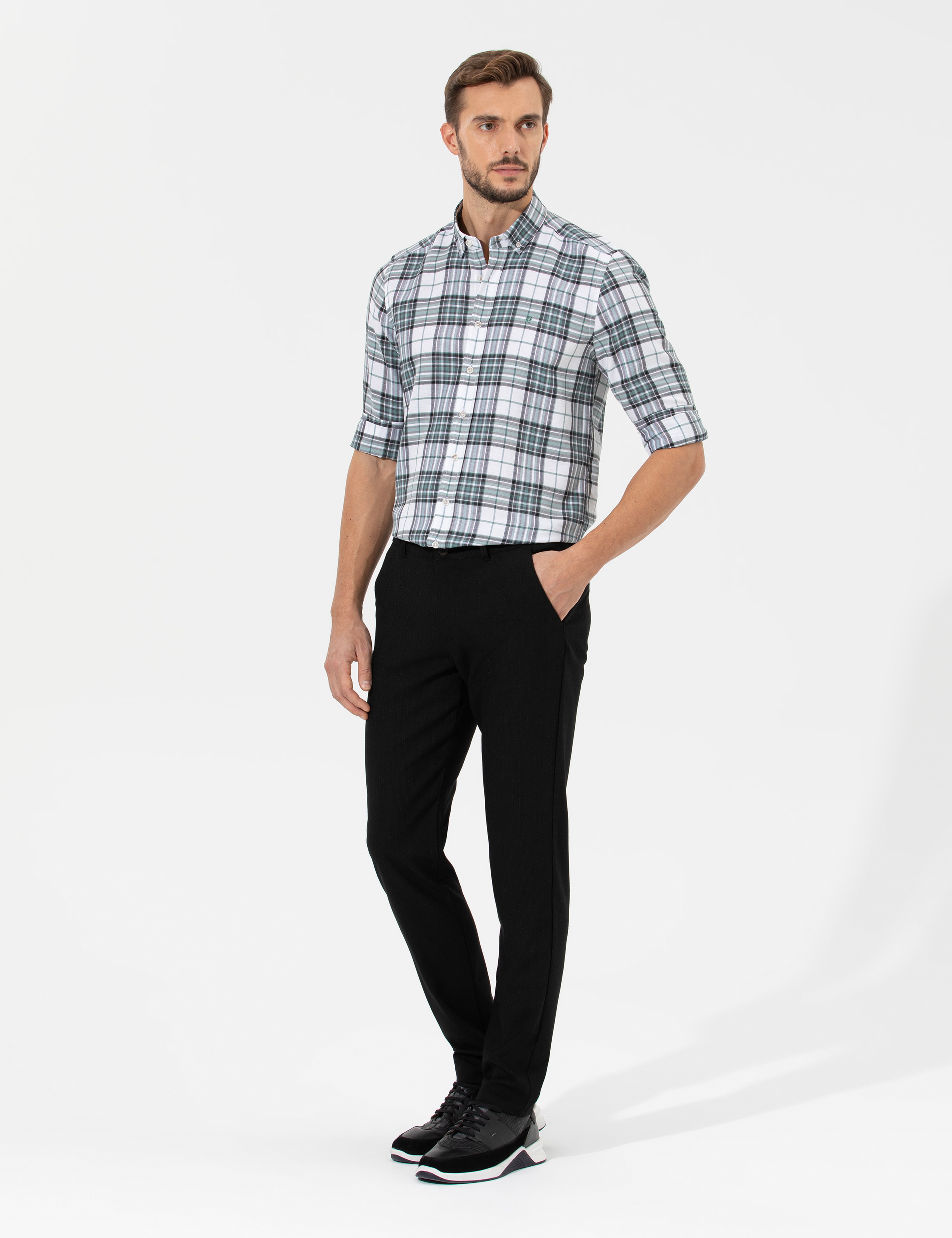 Siyah Slim Fit Beli Lastikli Kanvas Pantolon - Image 5