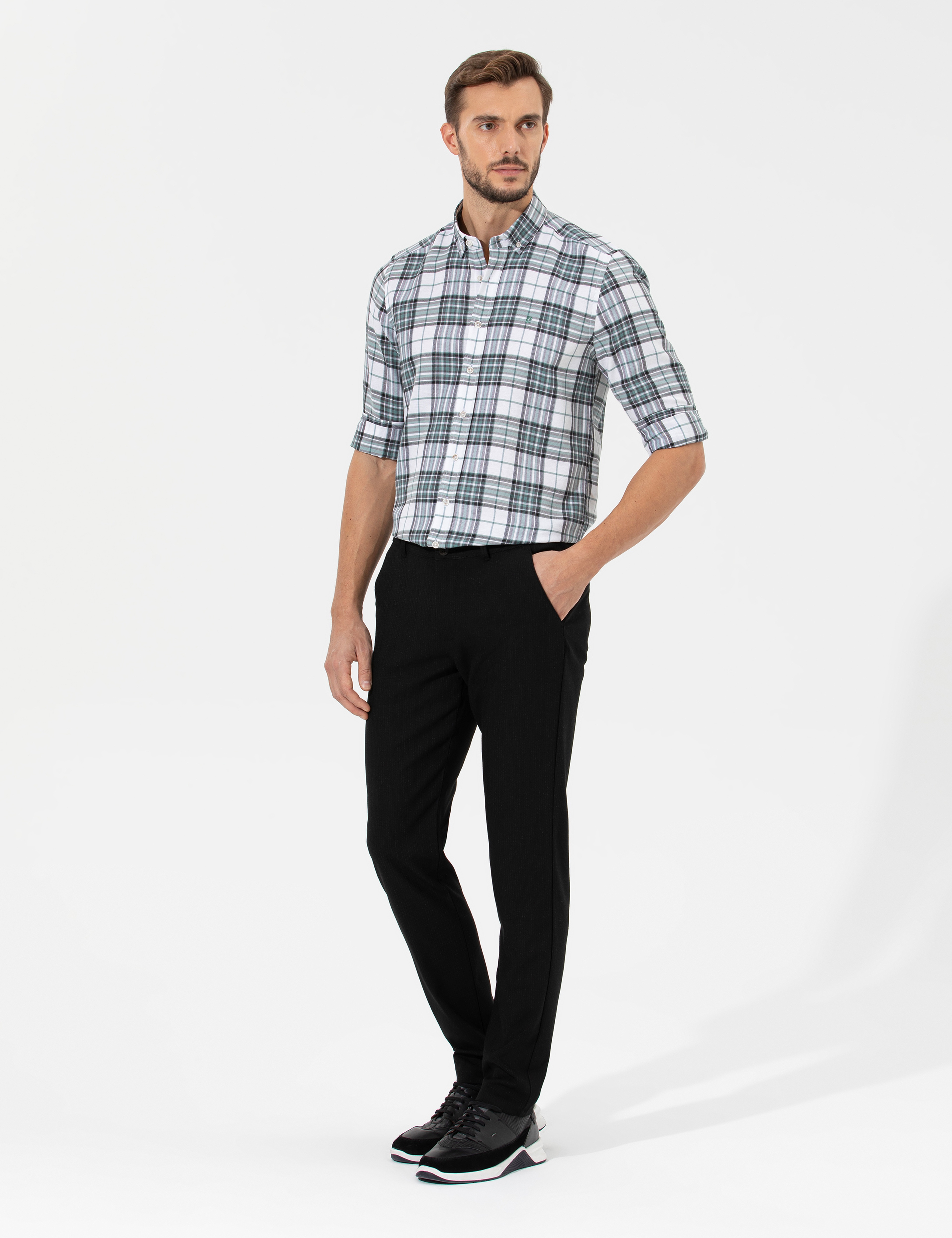 Siyah Slim Fit Beli Lastikli Kanvas Pantolon
