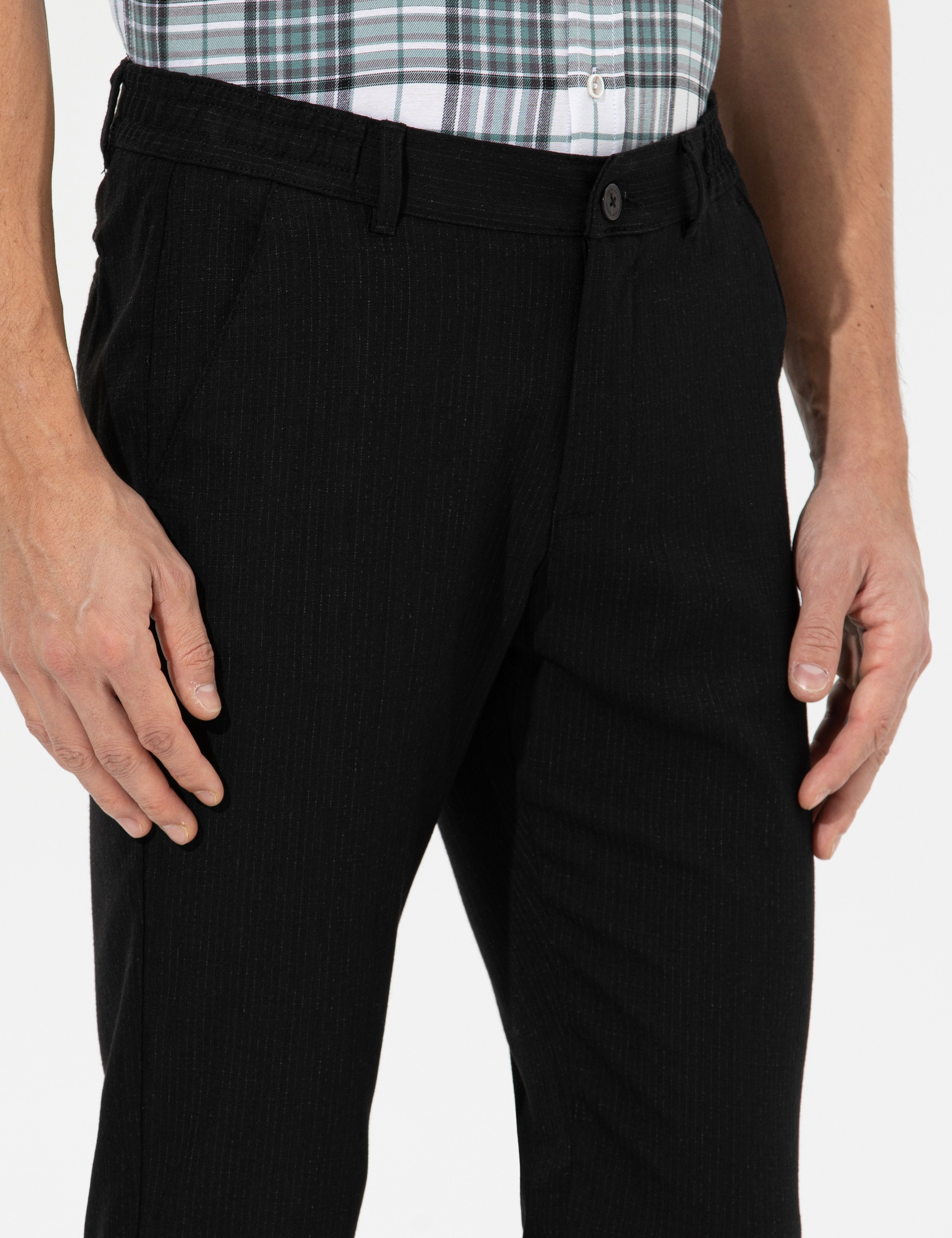 Siyah Slim Fit Beli Lastikli Kanvas Pantolon - Image 7