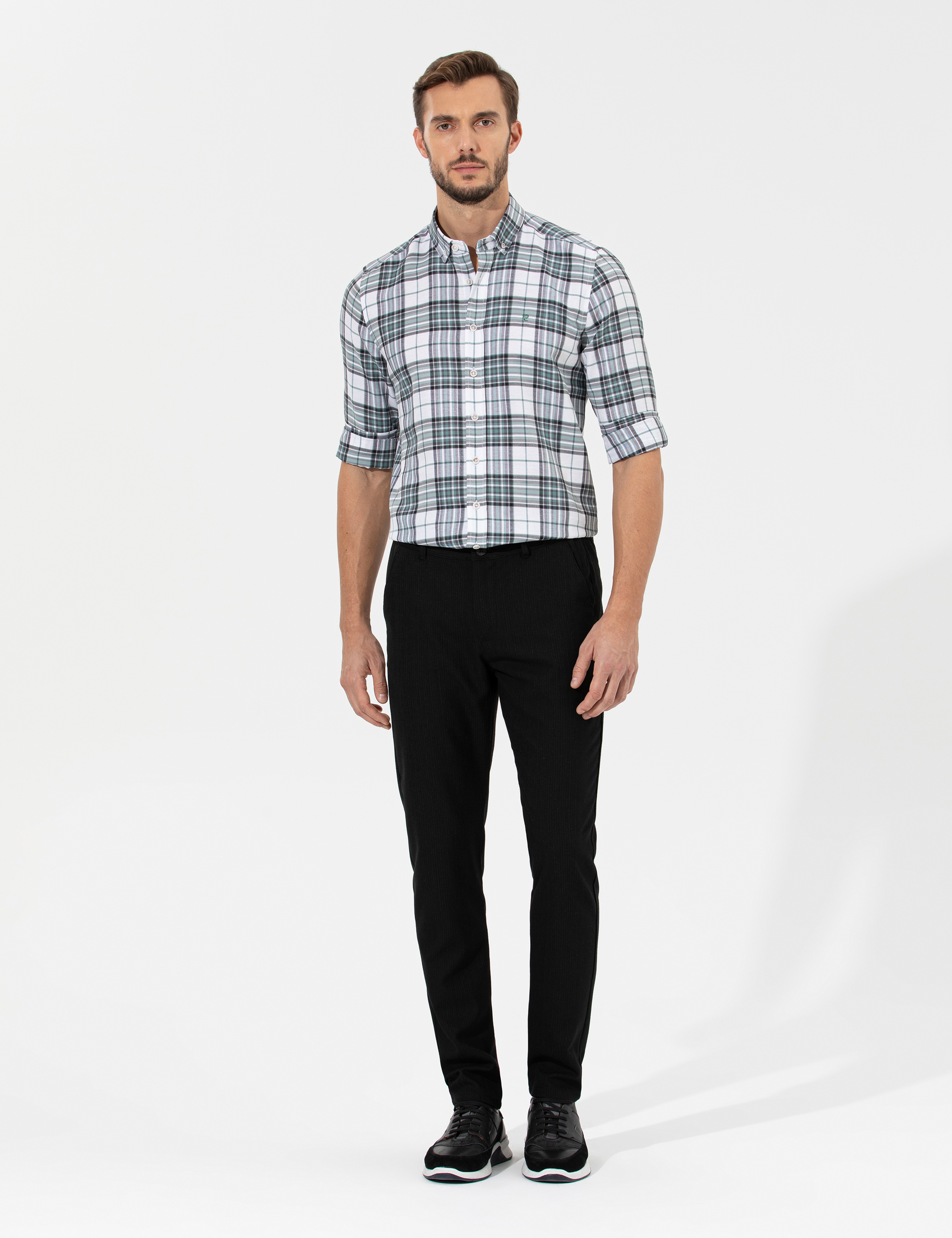 Siyah Slim Fit Beli Lastikli Kanvas Pantolon - Image 1