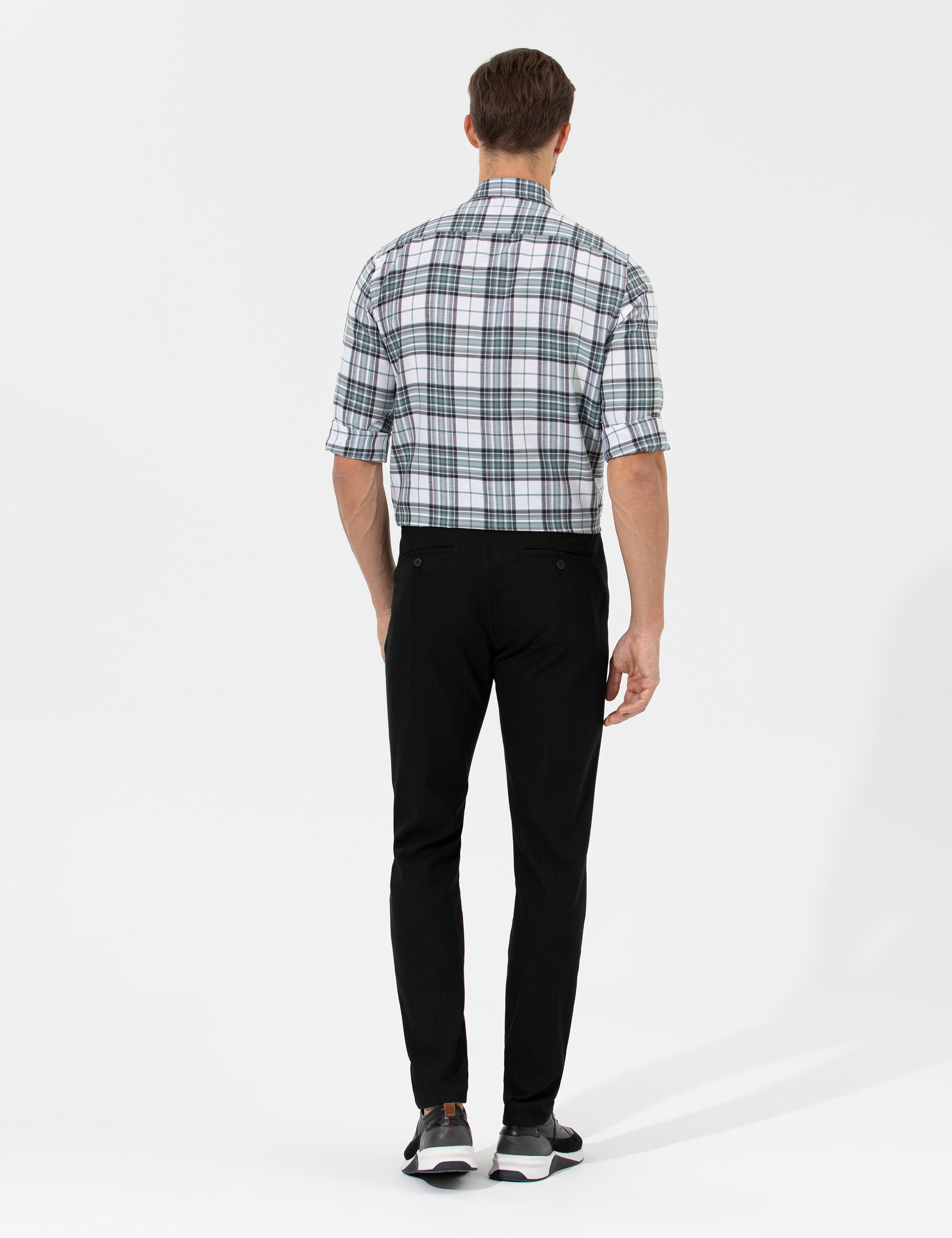 Siyah Slim Fit Beli Lastikli Kanvas Pantolon - Image 6