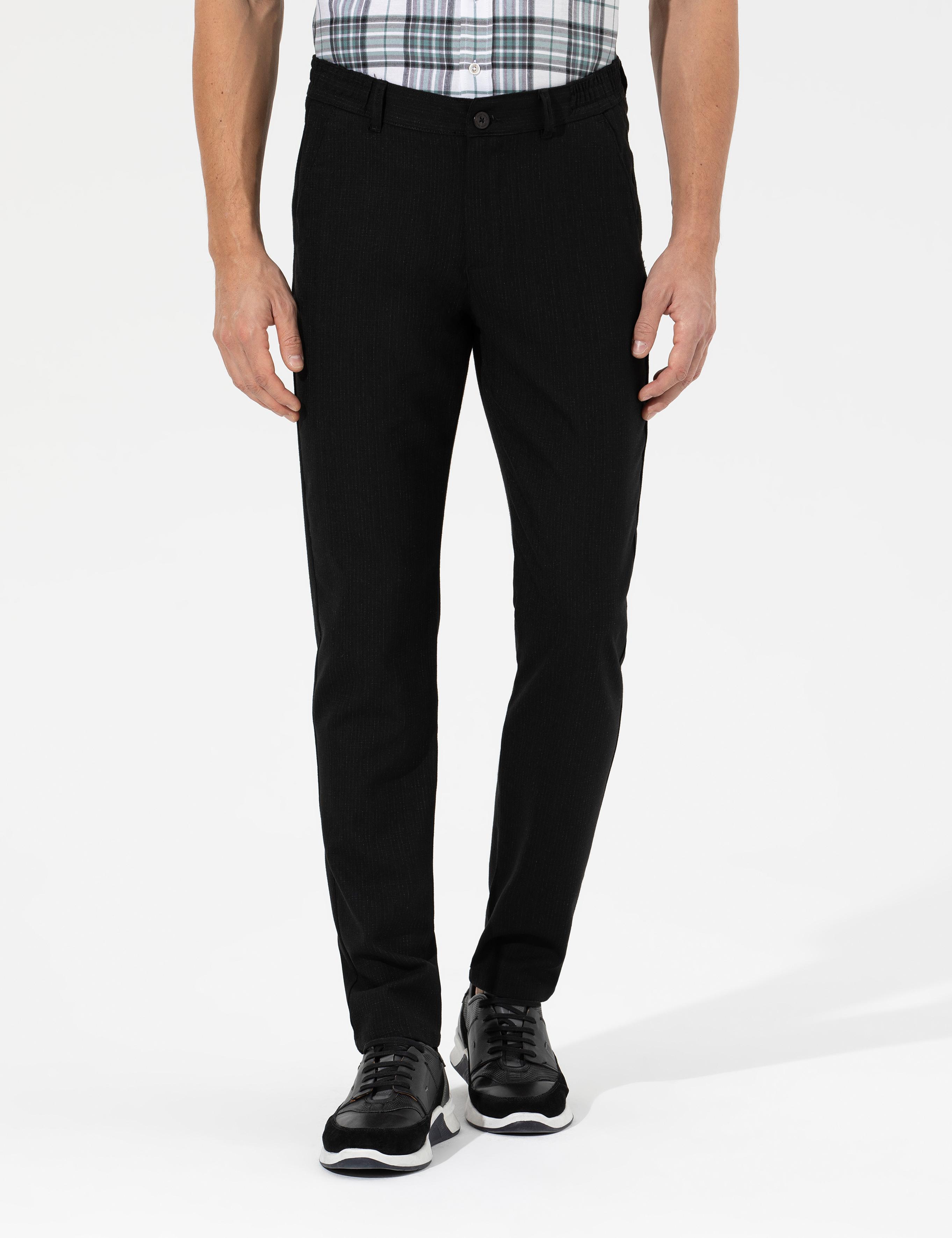 Siyah Slim Fit Beli Lastikli Kanvas Pantolon