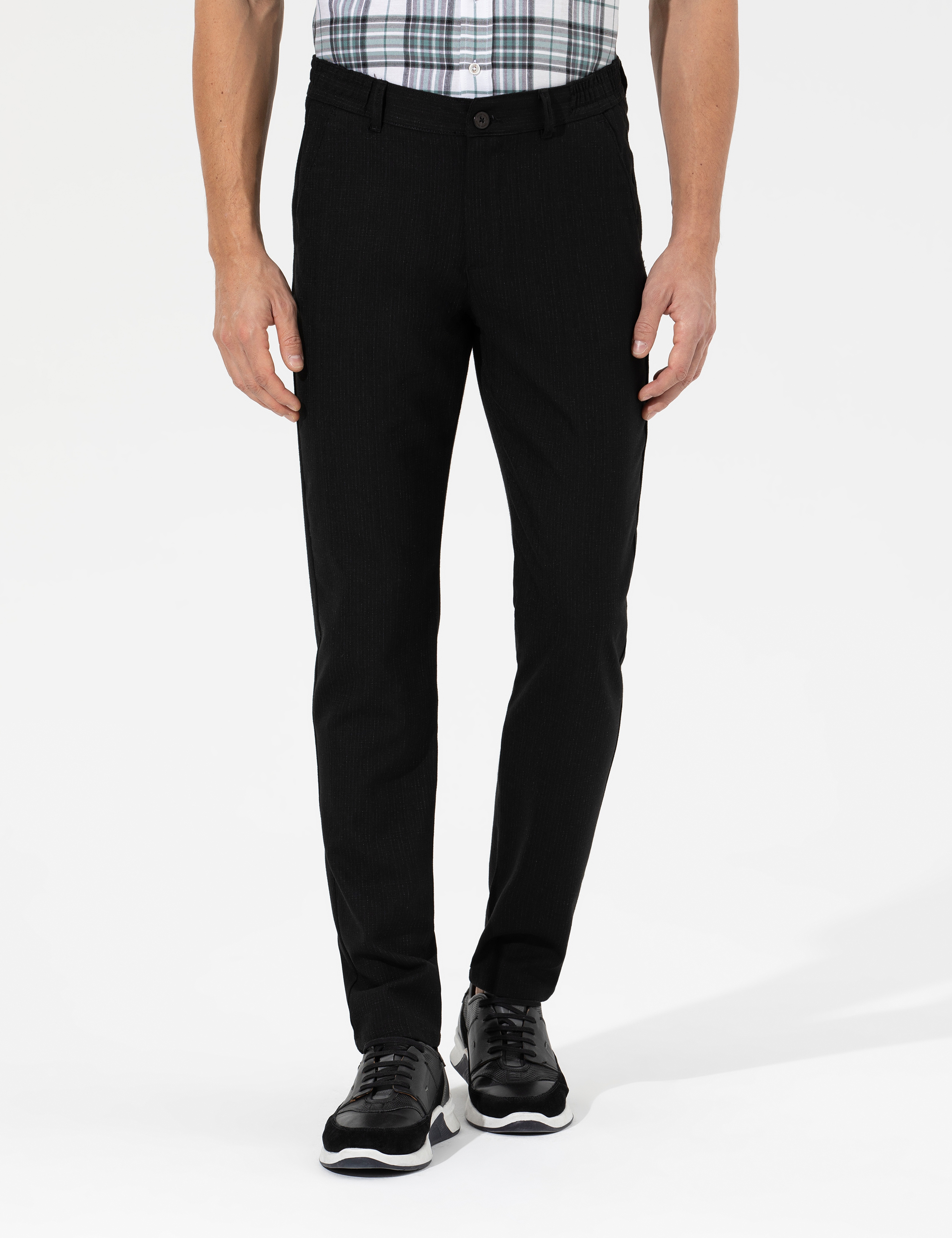 Siyah Slim Fit Beli Lastikli Kanvas Pantolon - Image 4