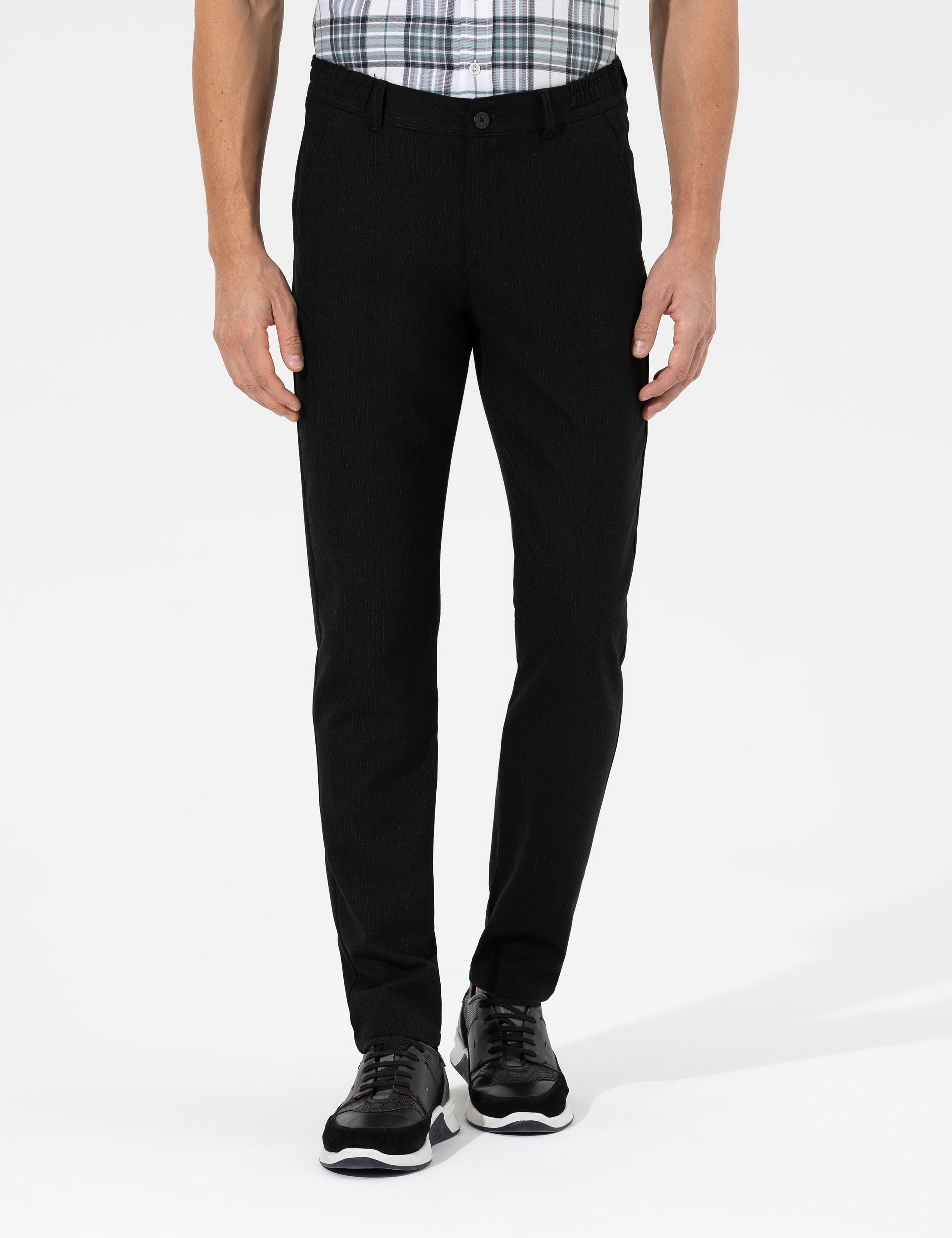 Siyah Slim Fit Beli Lastikli Kanvas Pantolon