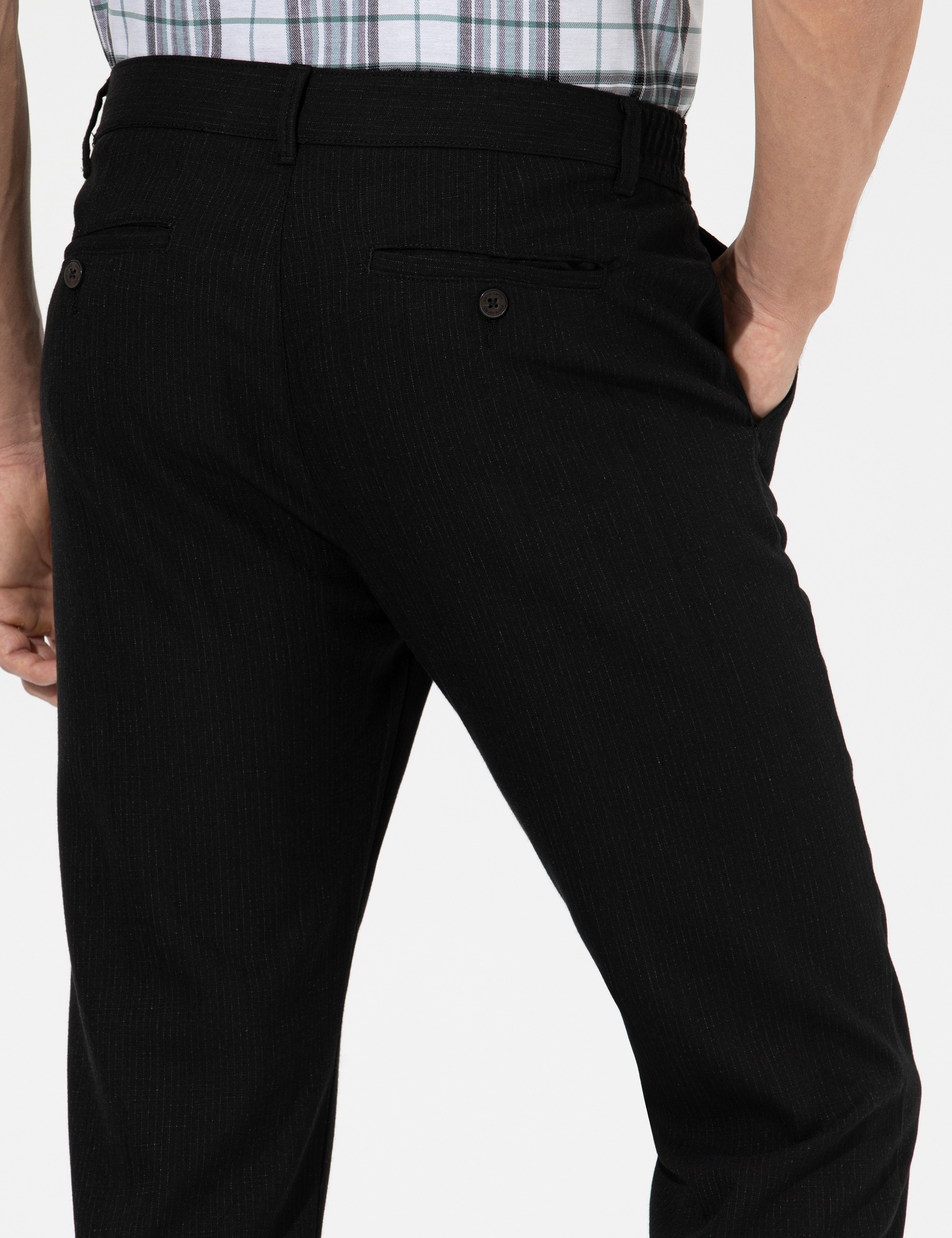 Siyah Slim Fit Beli Lastikli Kanvas Pantolon - Image 2