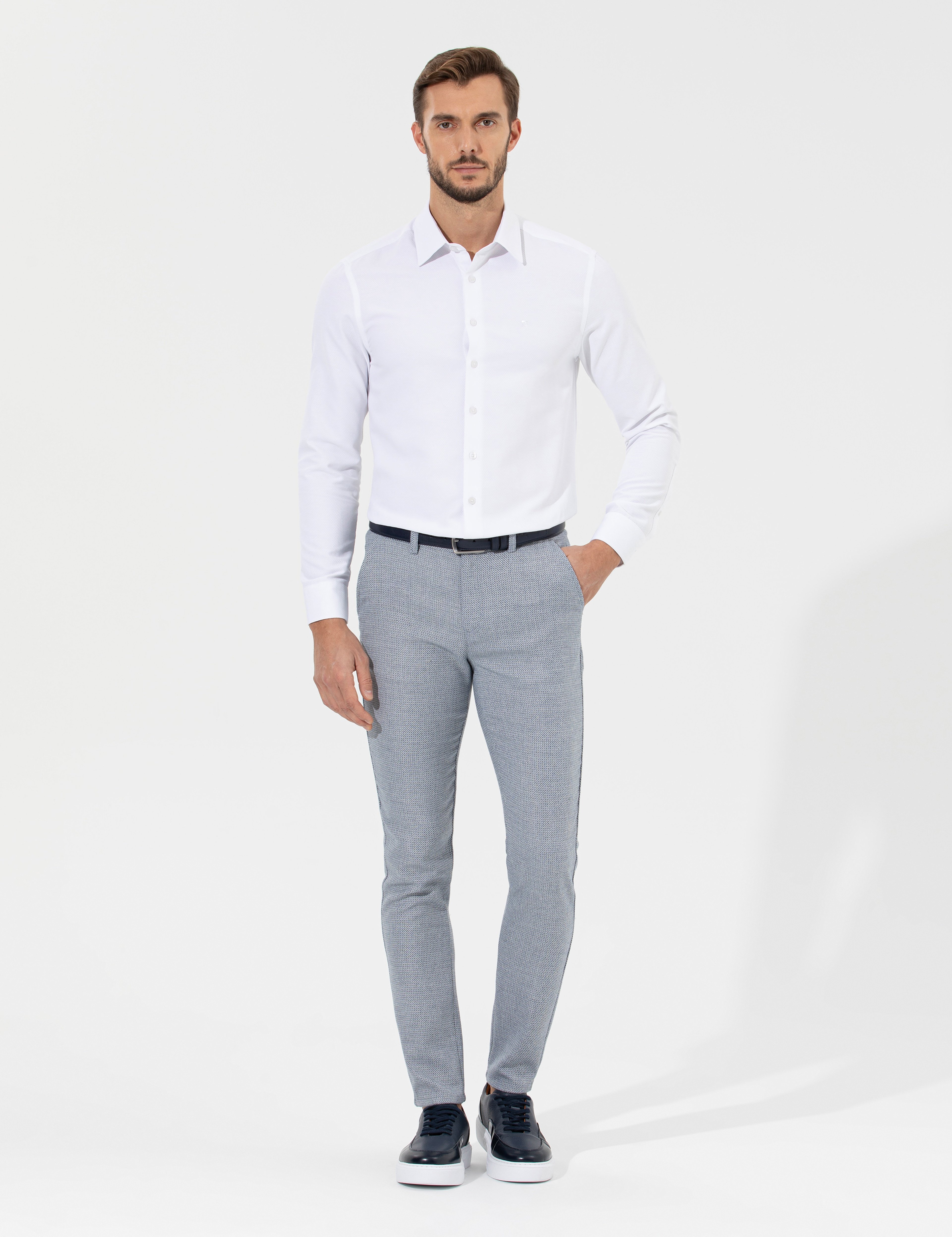 Lacivert Slim Fit Beli Lastikli Kanvas Pantolon - Image 1