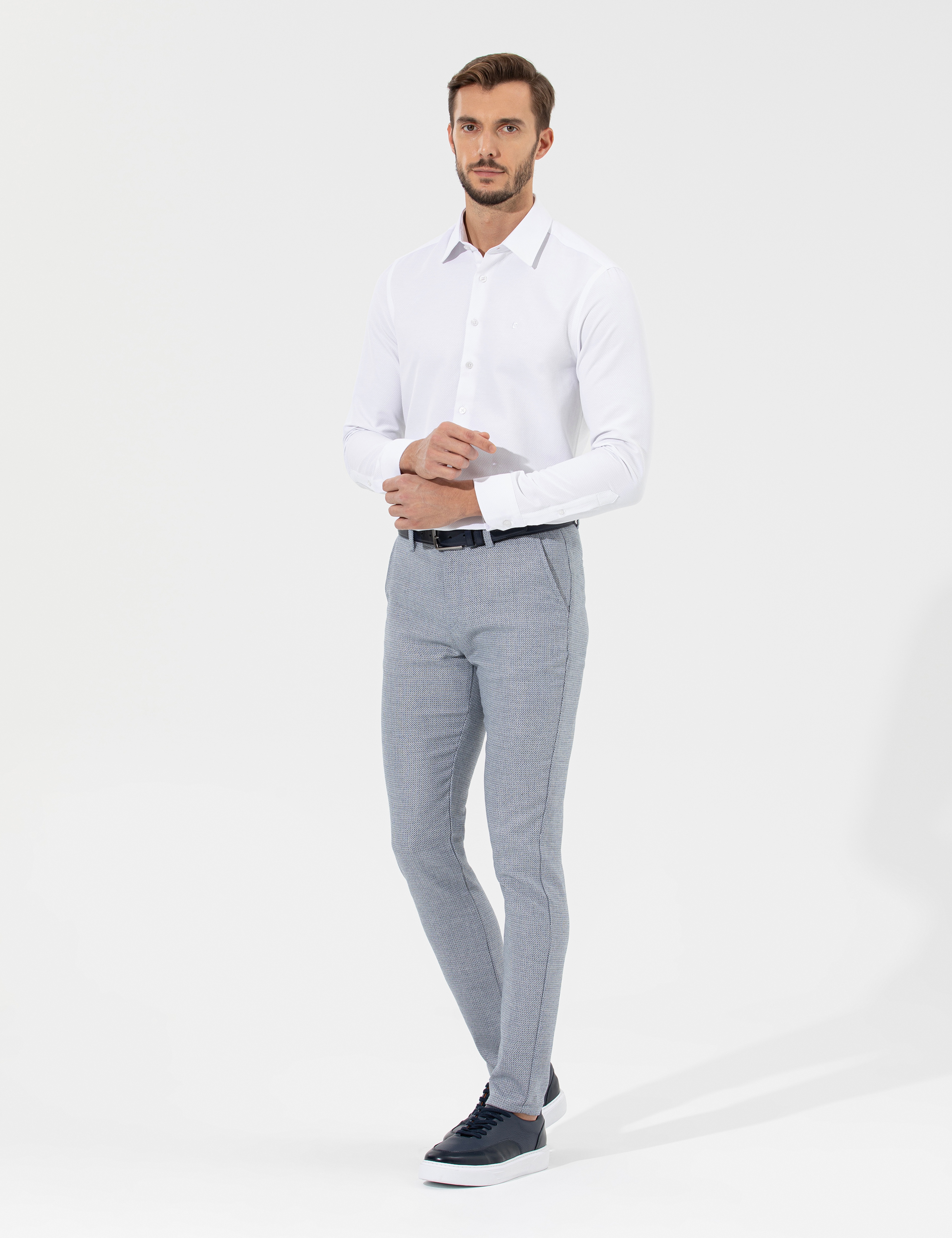 Lacivert Slim Fit Beli Lastikli Kanvas Pantolon