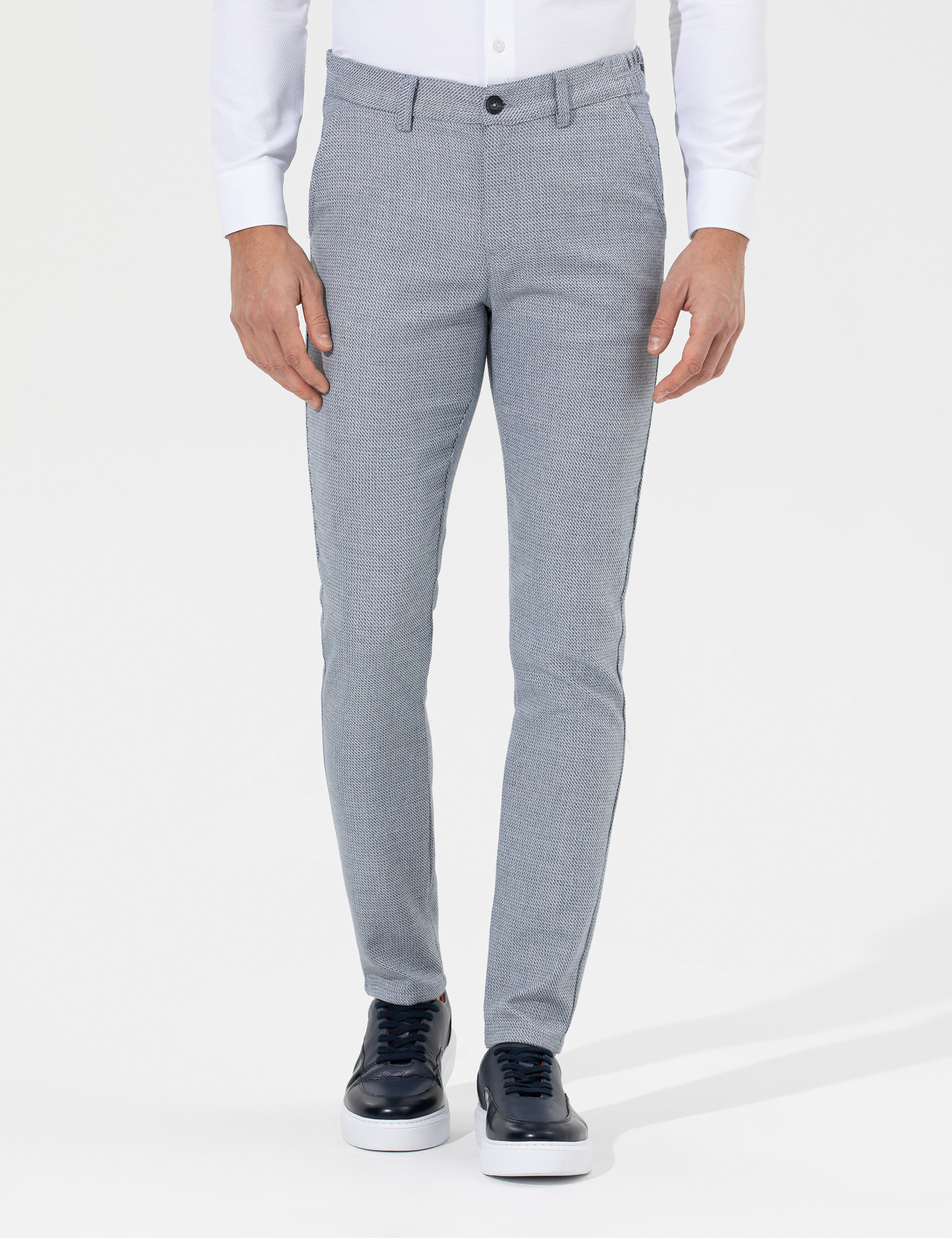 Lacivert Slim Fit Beli Lastikli Kanvas Pantolon