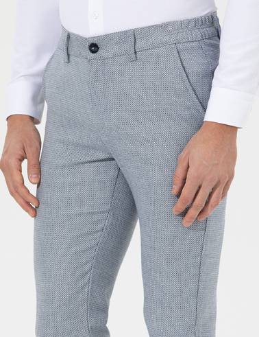 Lacivert Slim Fit Beli Lastikli Kanvas Pantolon