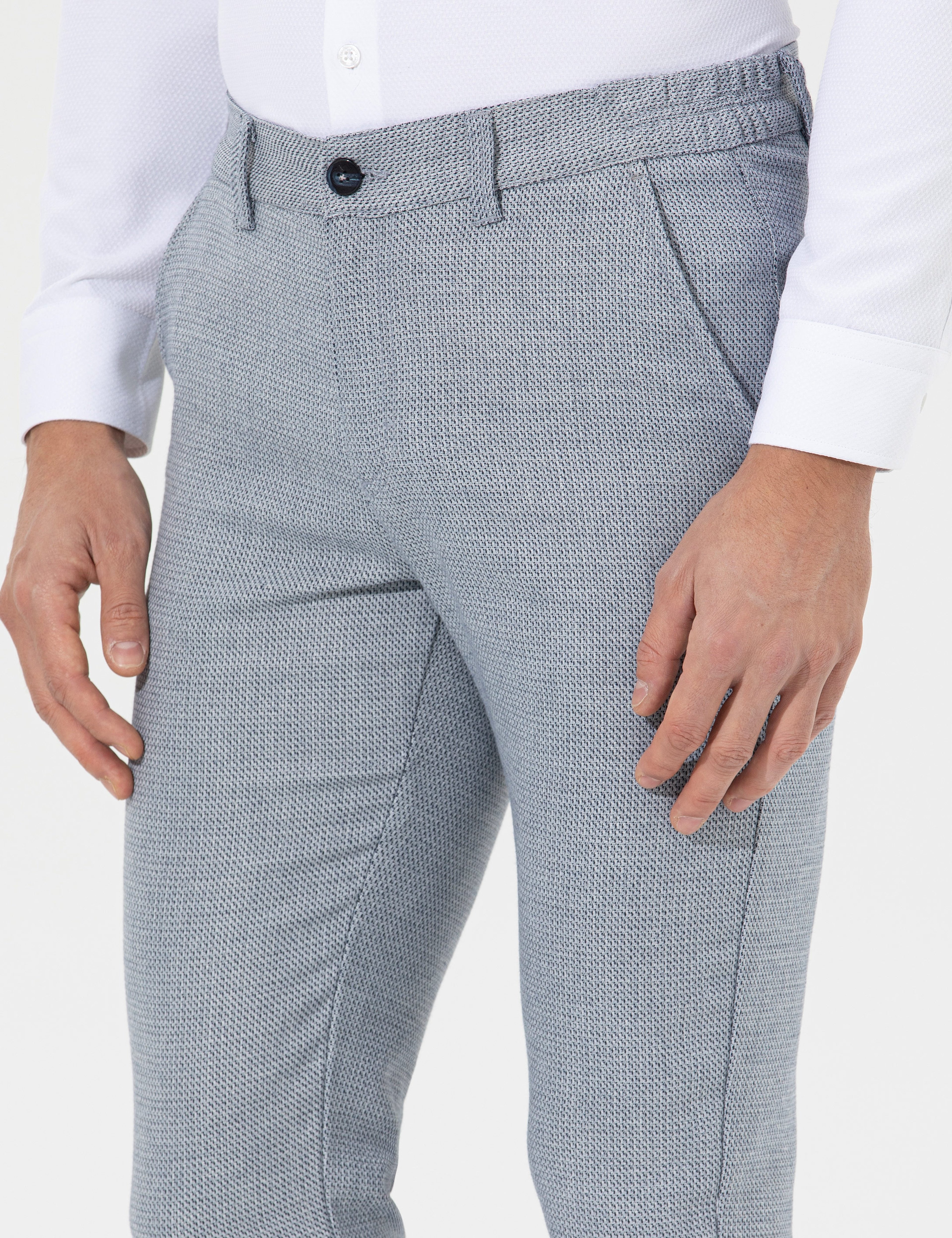 Lacivert Slim Fit Beli Lastikli Kanvas Pantolon