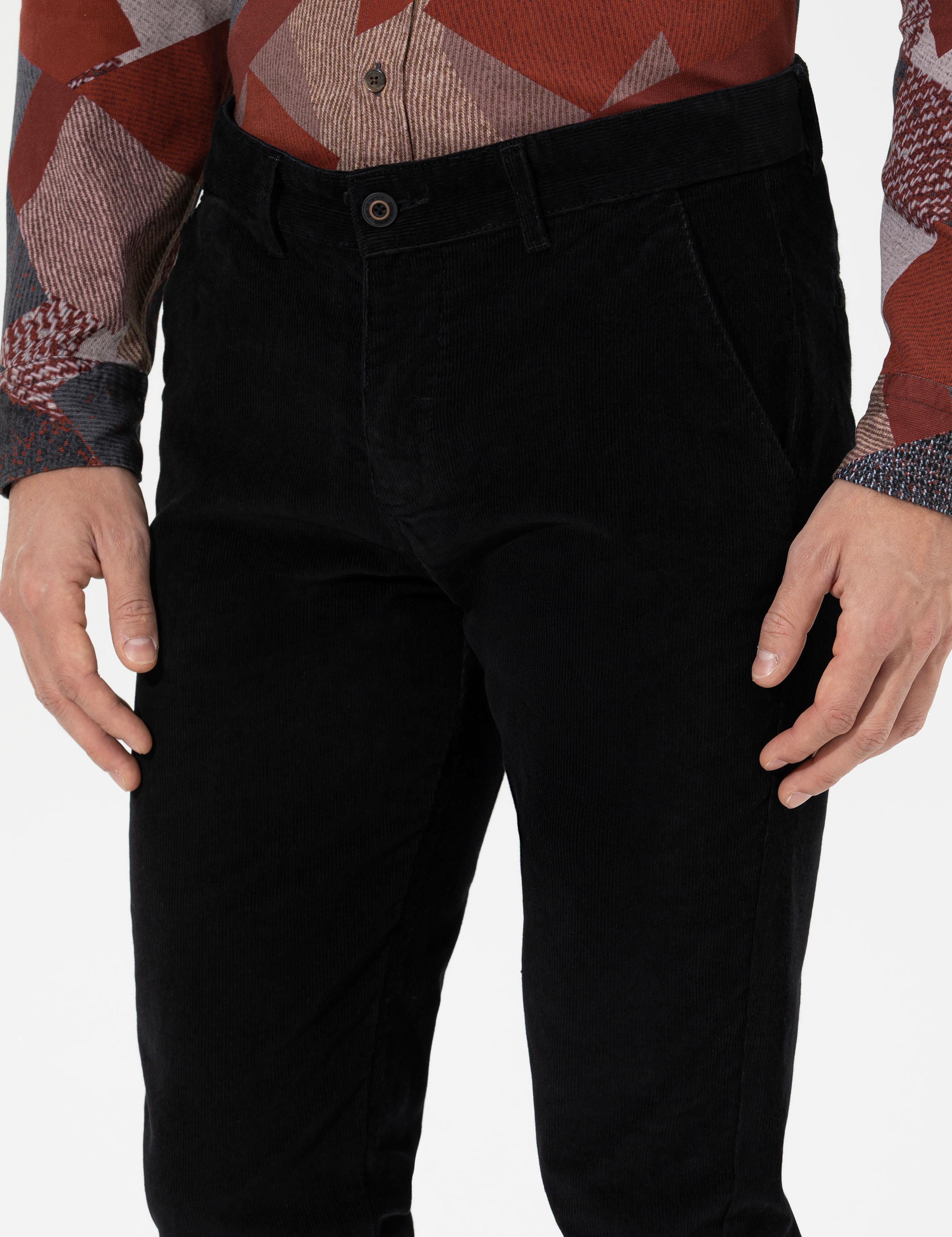 Siyah Slim Fit Kadife Kanvas Pantolon