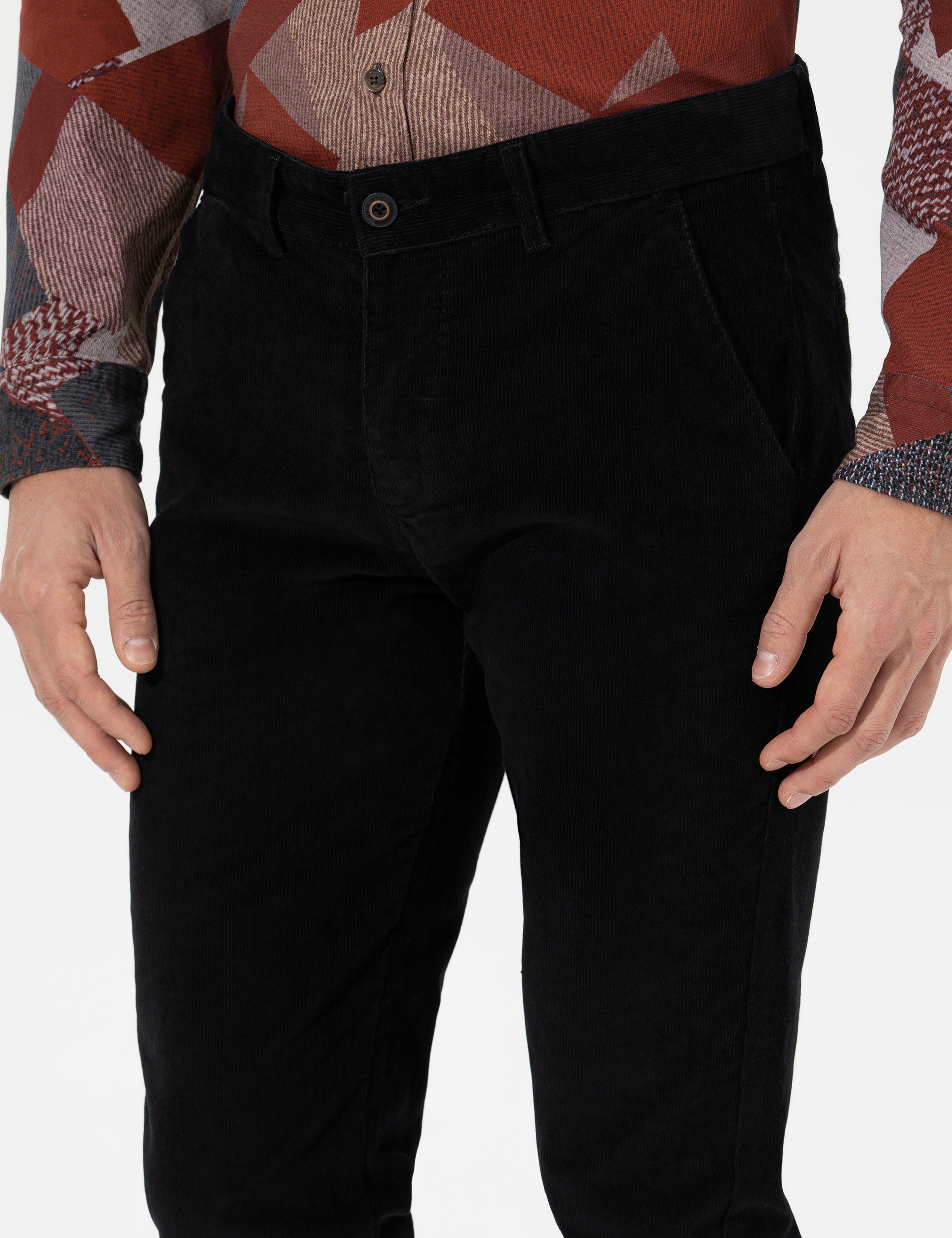 Siyah Slim Fit Kadife Kanvas Pantolon - Image 7
