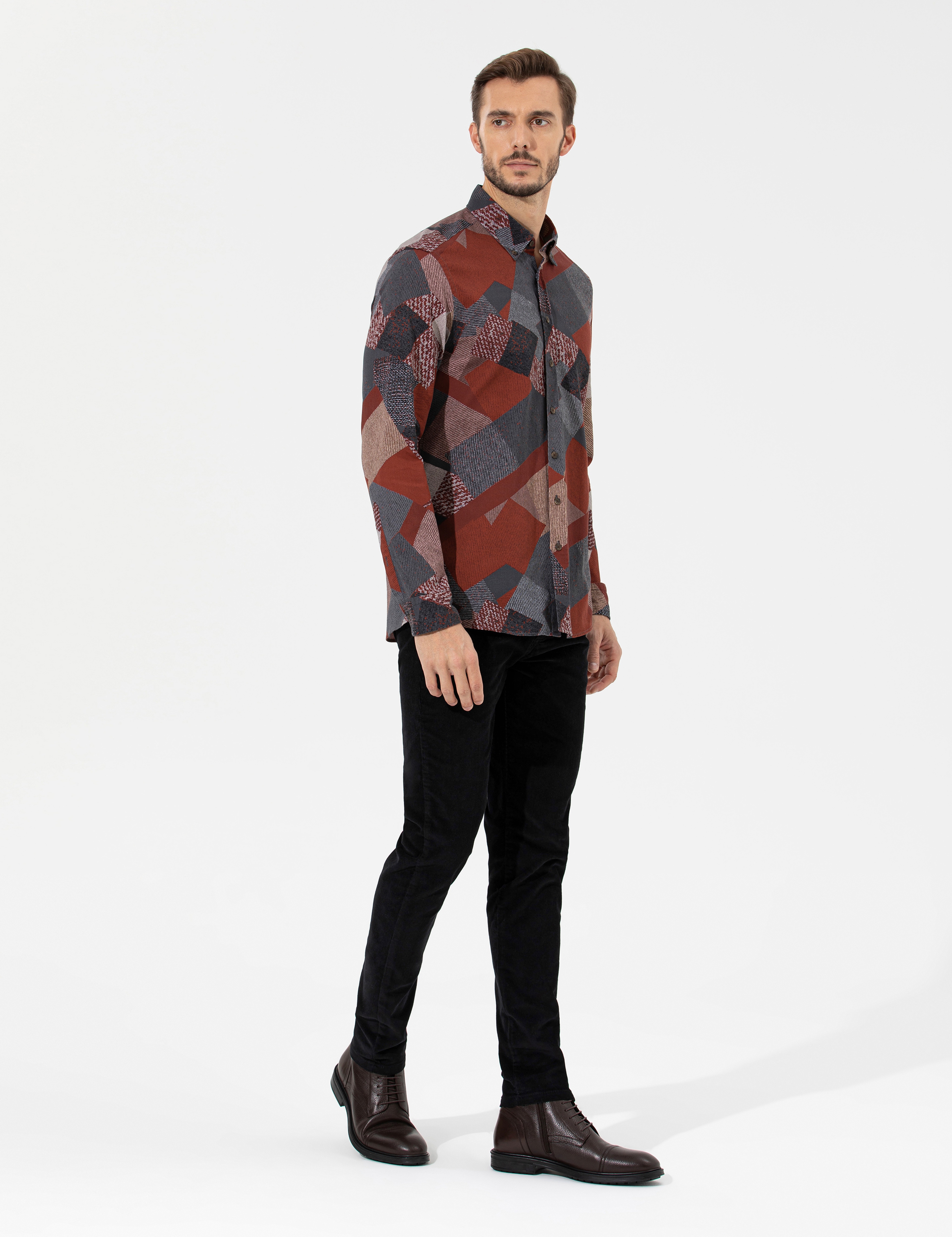 Siyah Slim Fit Kadife Kanvas Pantolon - Image 3