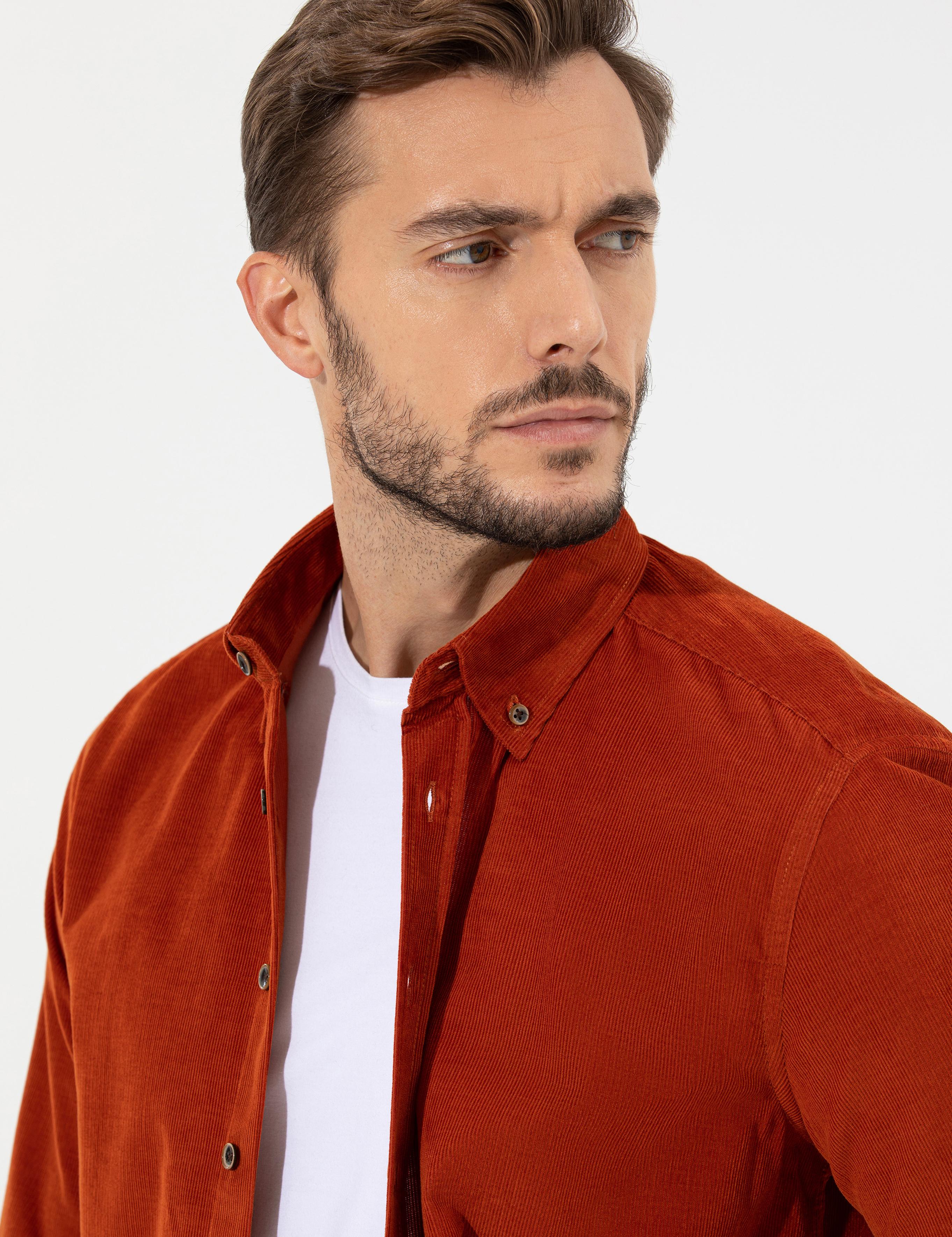Turuncu Regular Fit Uzun Kollu Gömlek