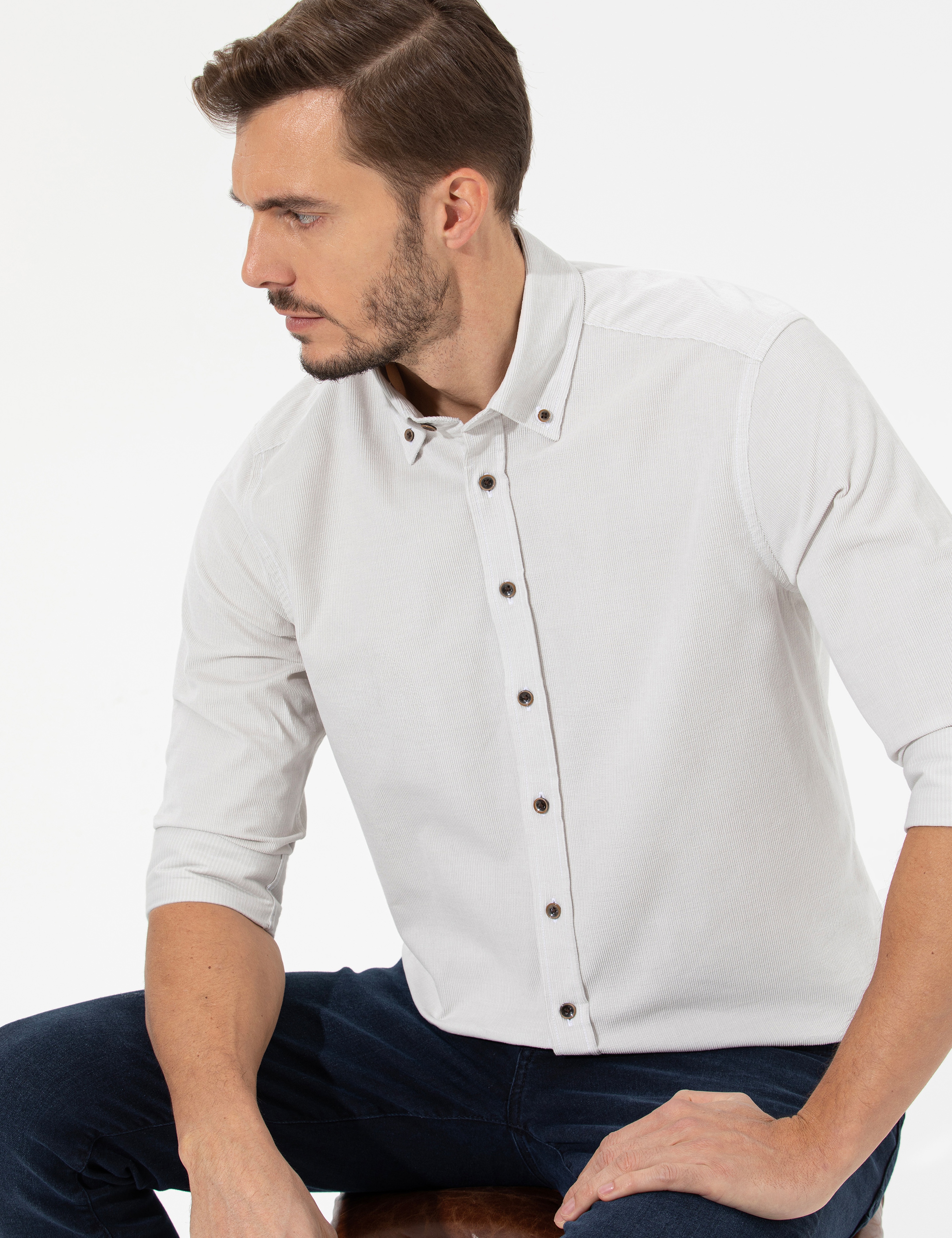 Bej Regular Fit Uzun Kollu Gömlek - Image 1