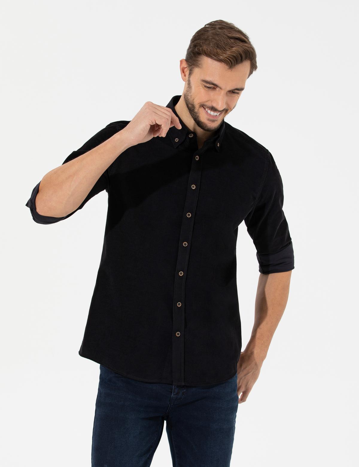 Siyah Regular Fit Uzun Kollu Gömlek