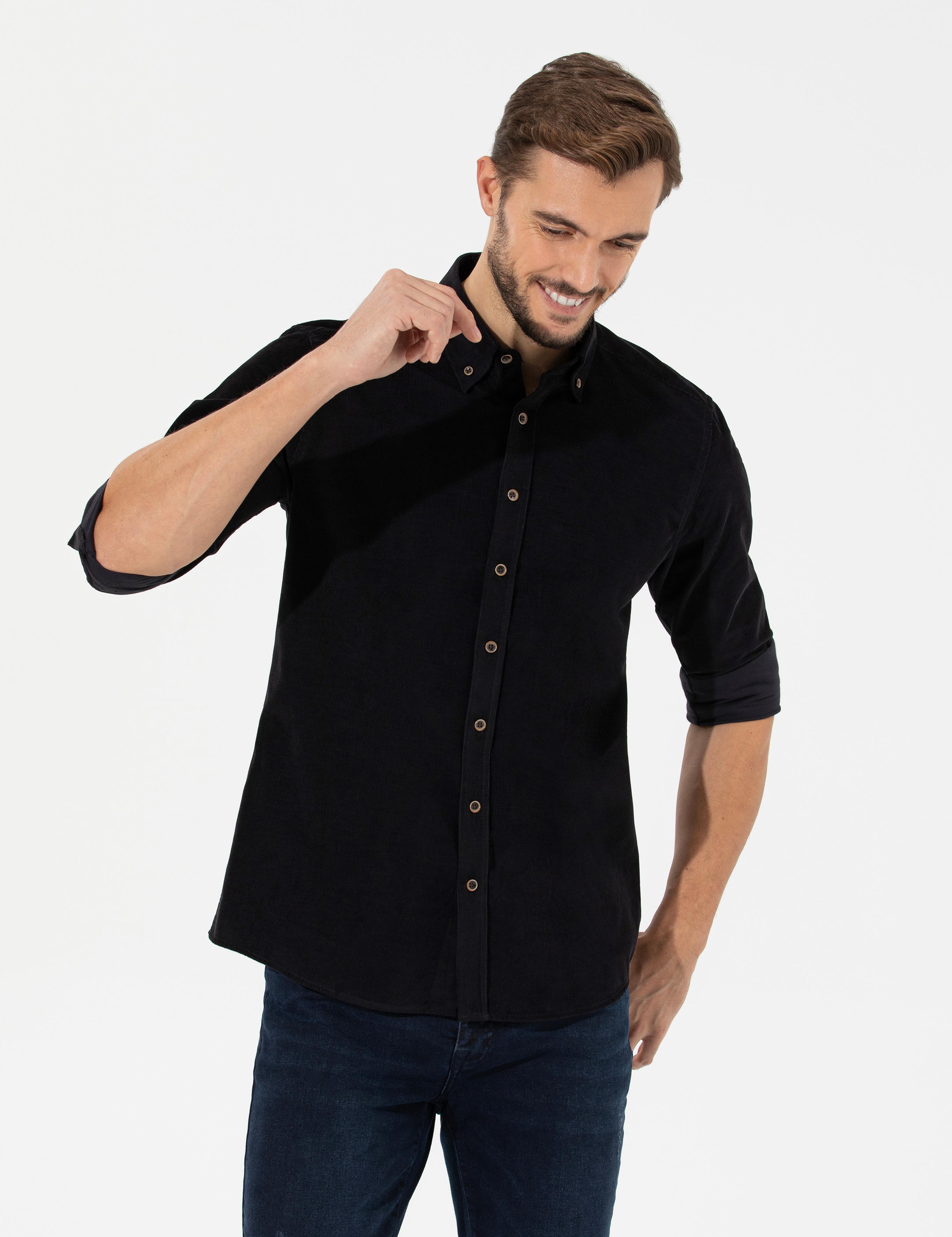 Siyah Regular Fit Uzun Kollu Gömlek