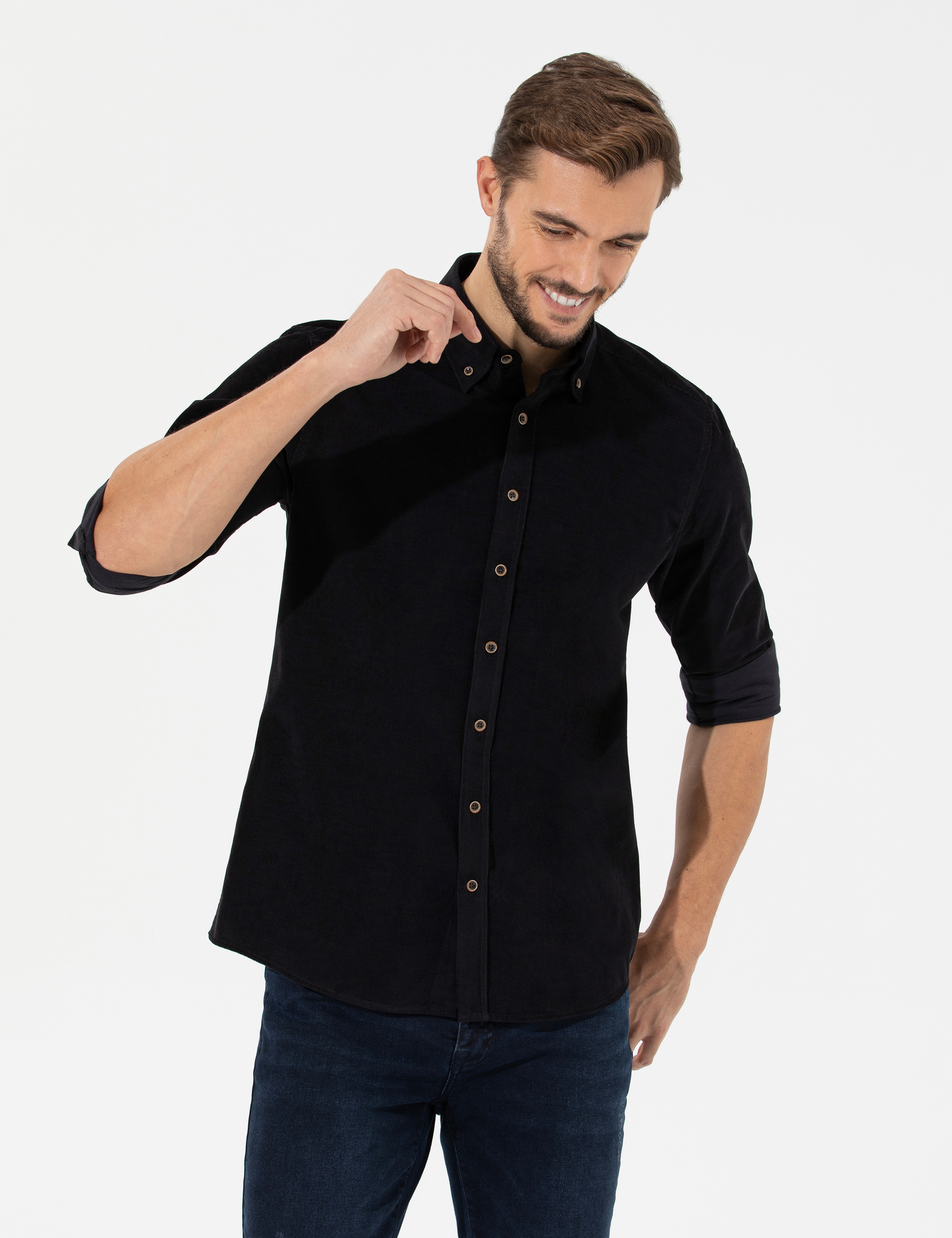 Siyah Regular Fit Uzun Kollu Gömlek - Image 1