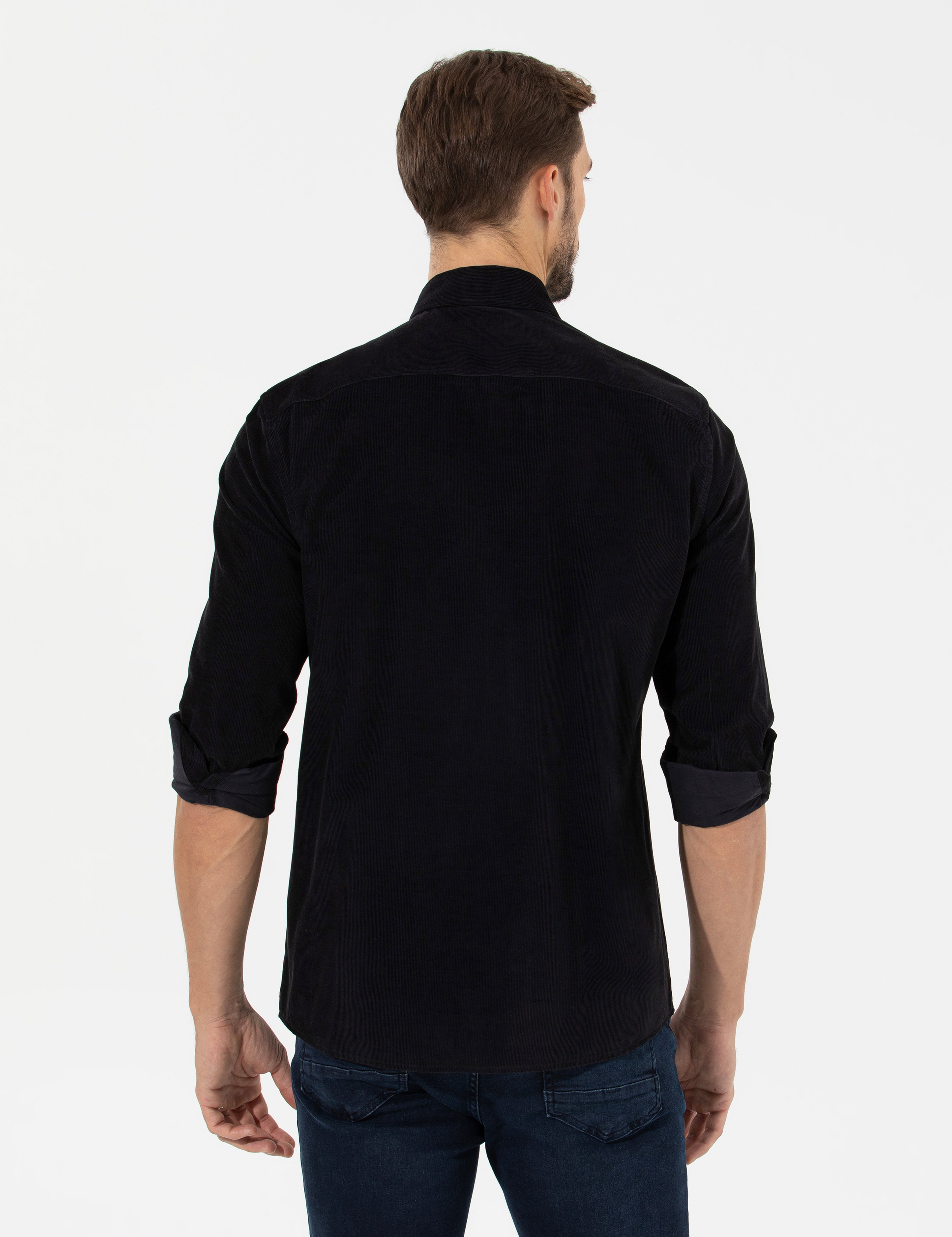 Siyah Regular Fit Uzun Kollu Gömlek - Image 5