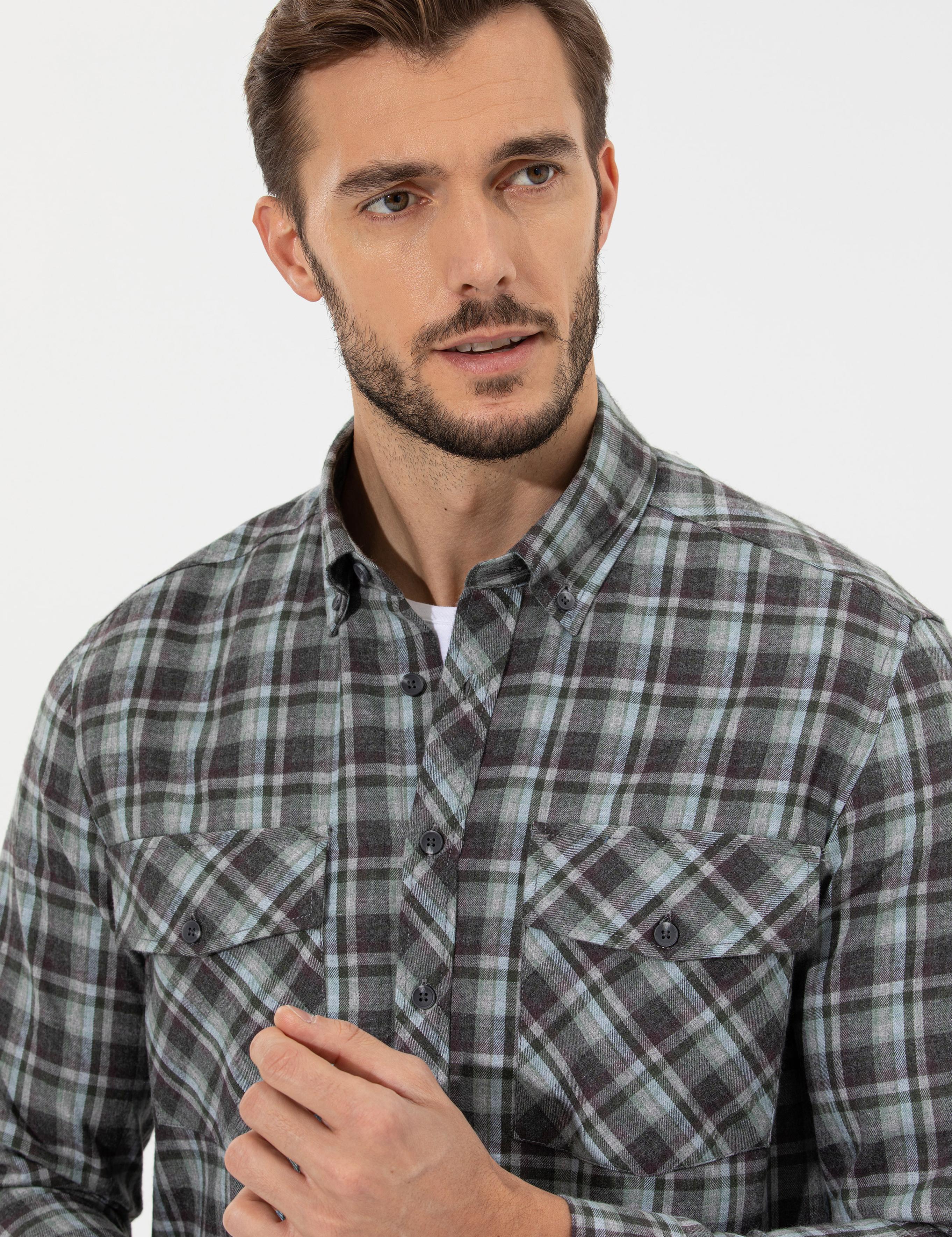 Yeşil Regular Fit Uzun Kollu Gömlek