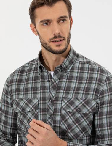 Yeşil Regular Fit Uzun Kollu Gömlek