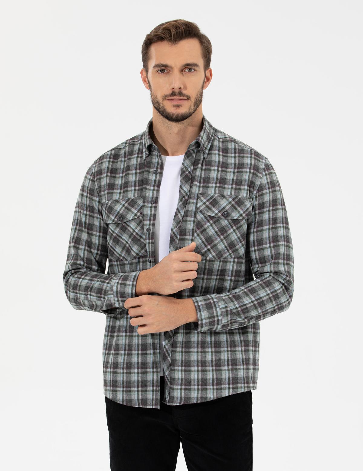 Yeşil Regular Fit Uzun Kollu Gömlek - 50259492007