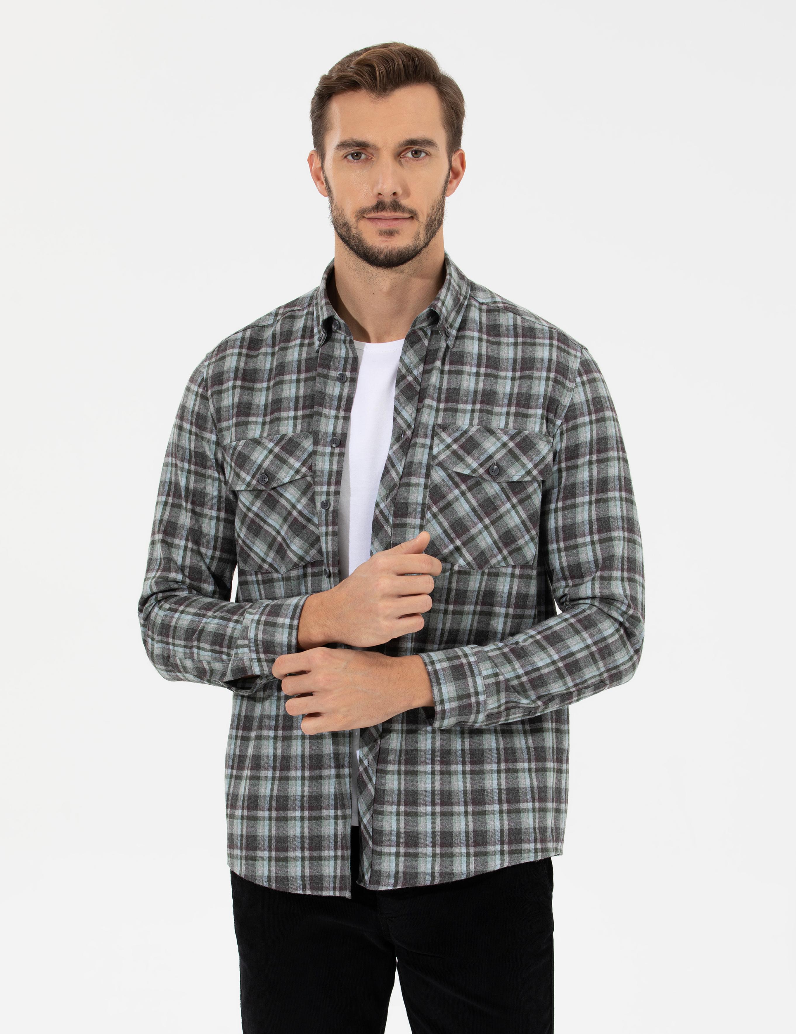 Yeşil Regular Fit Uzun Kollu Gömlek