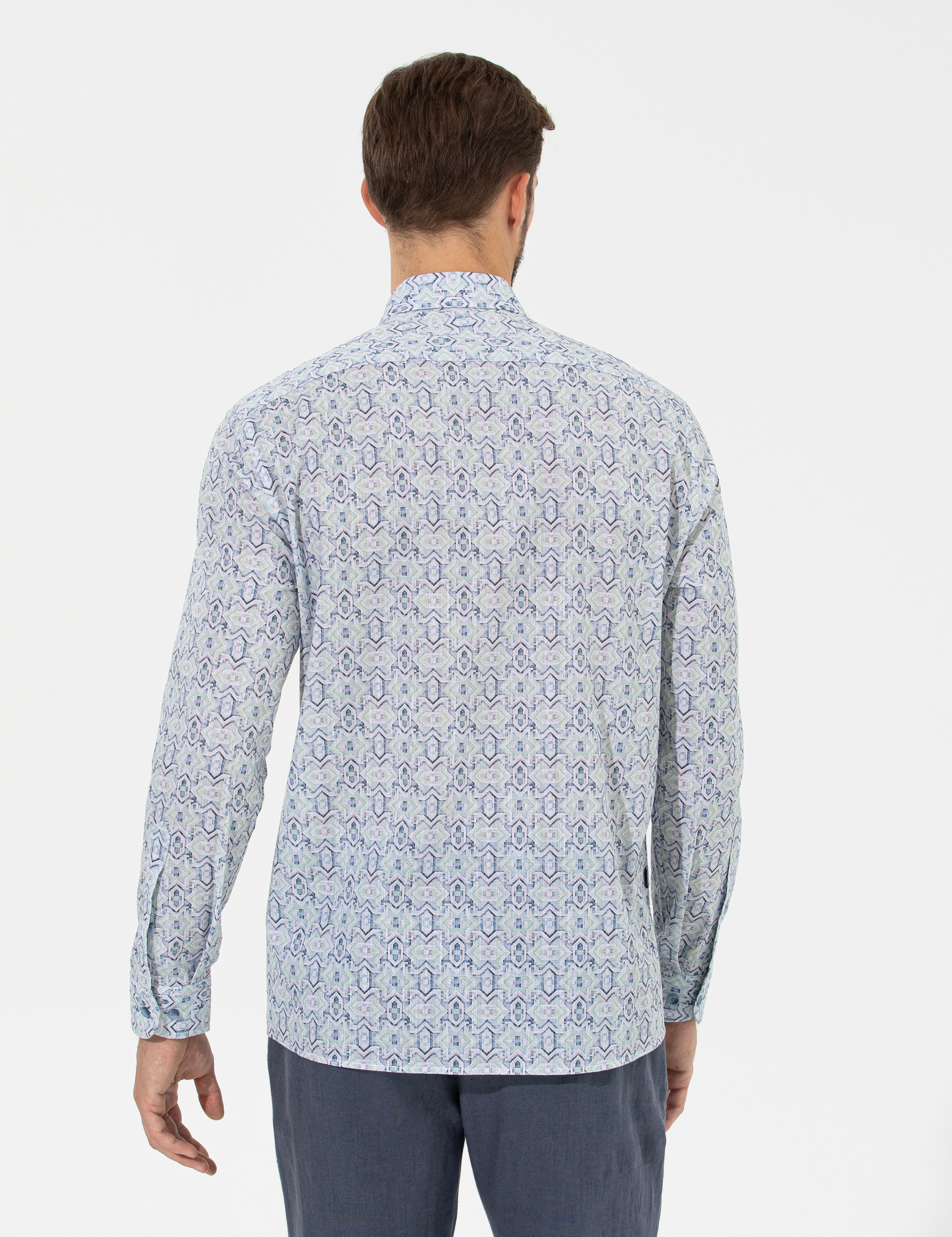 Açık Yeşil Regular Fit Uzun Kollu Gömlek - Image 5