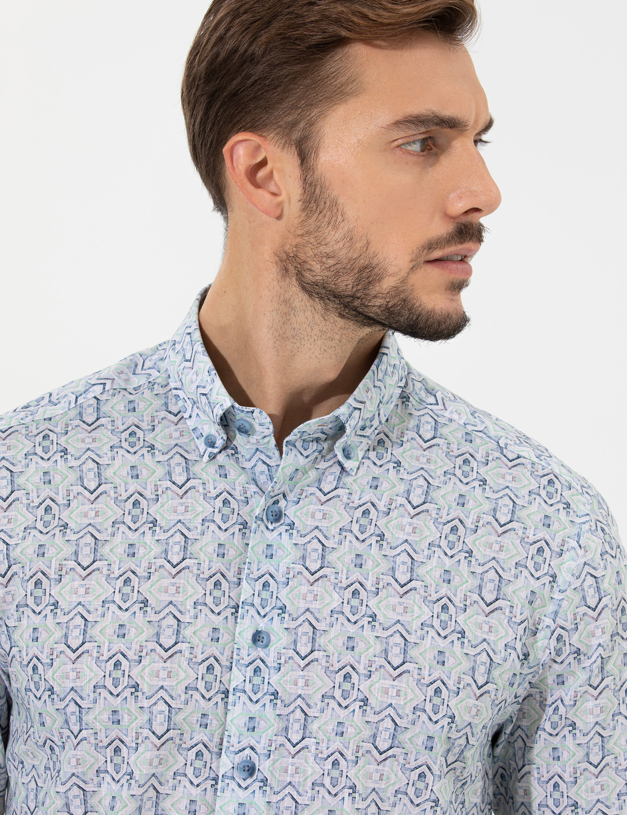 Açık Yeşil Regular Fit Uzun Kollu Gömlek - Image 2
