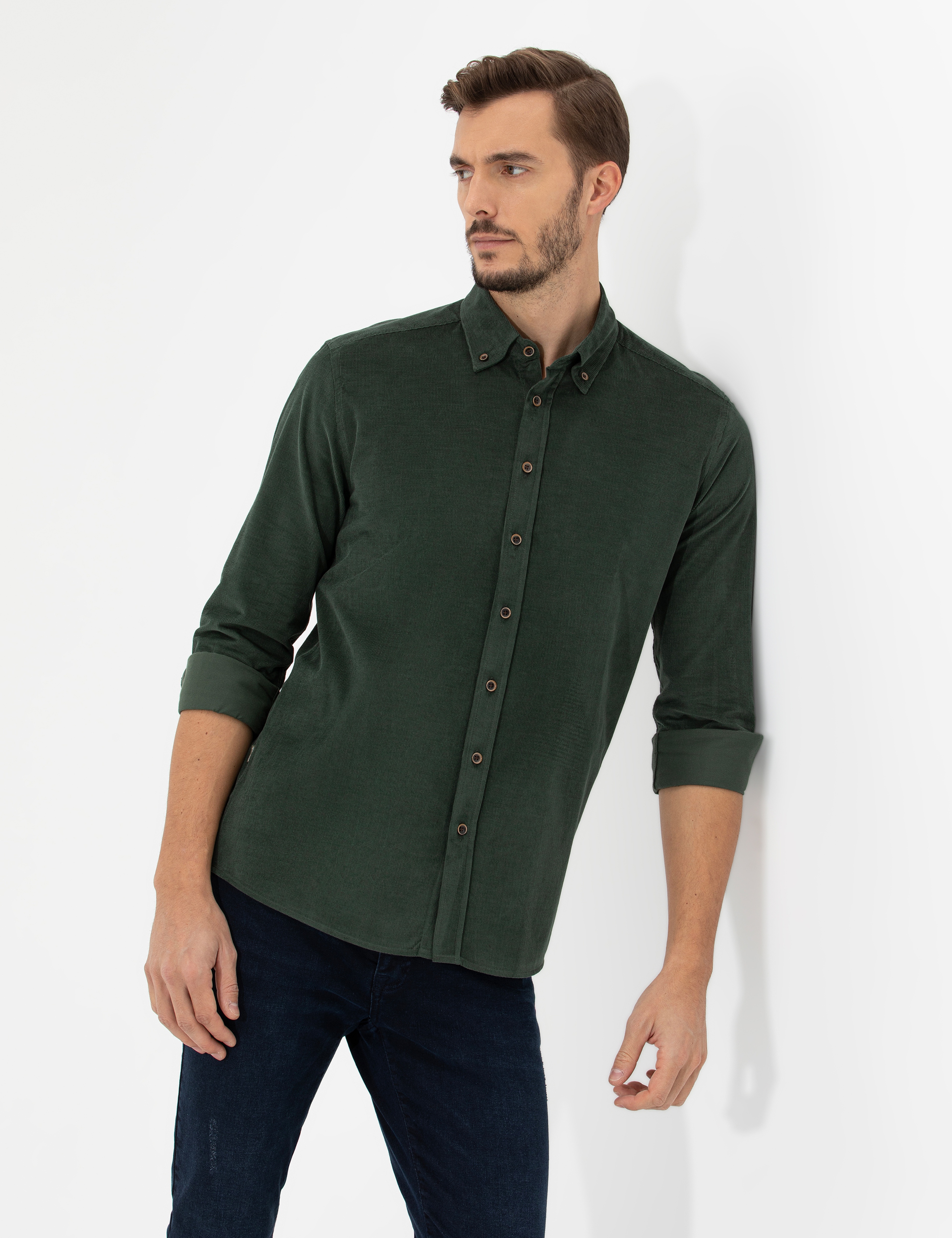 Haki Regular Fit Uzun Kollu Gömlek