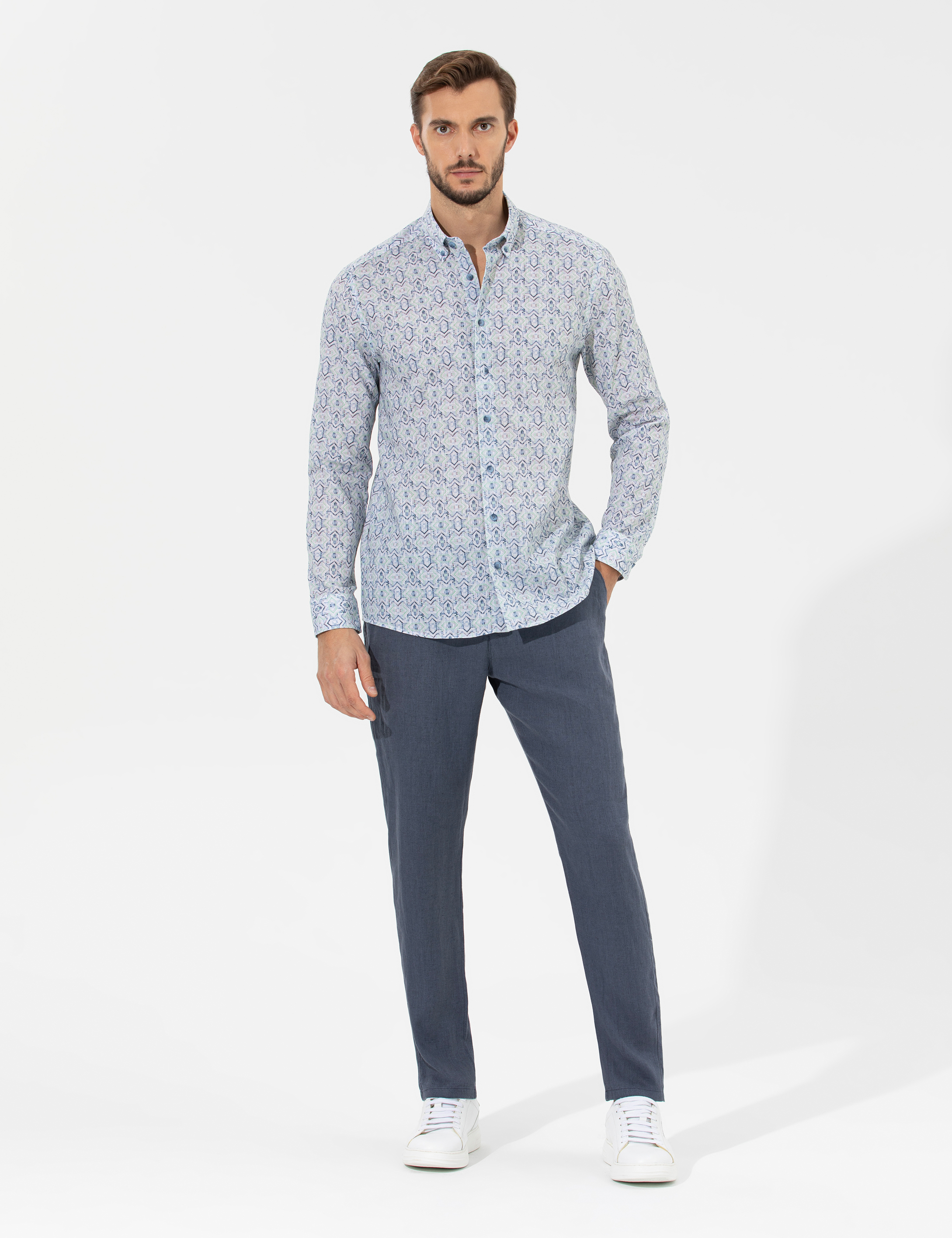 Açık Yeşil Regular Fit Uzun Kollu Gömlek - Image 4