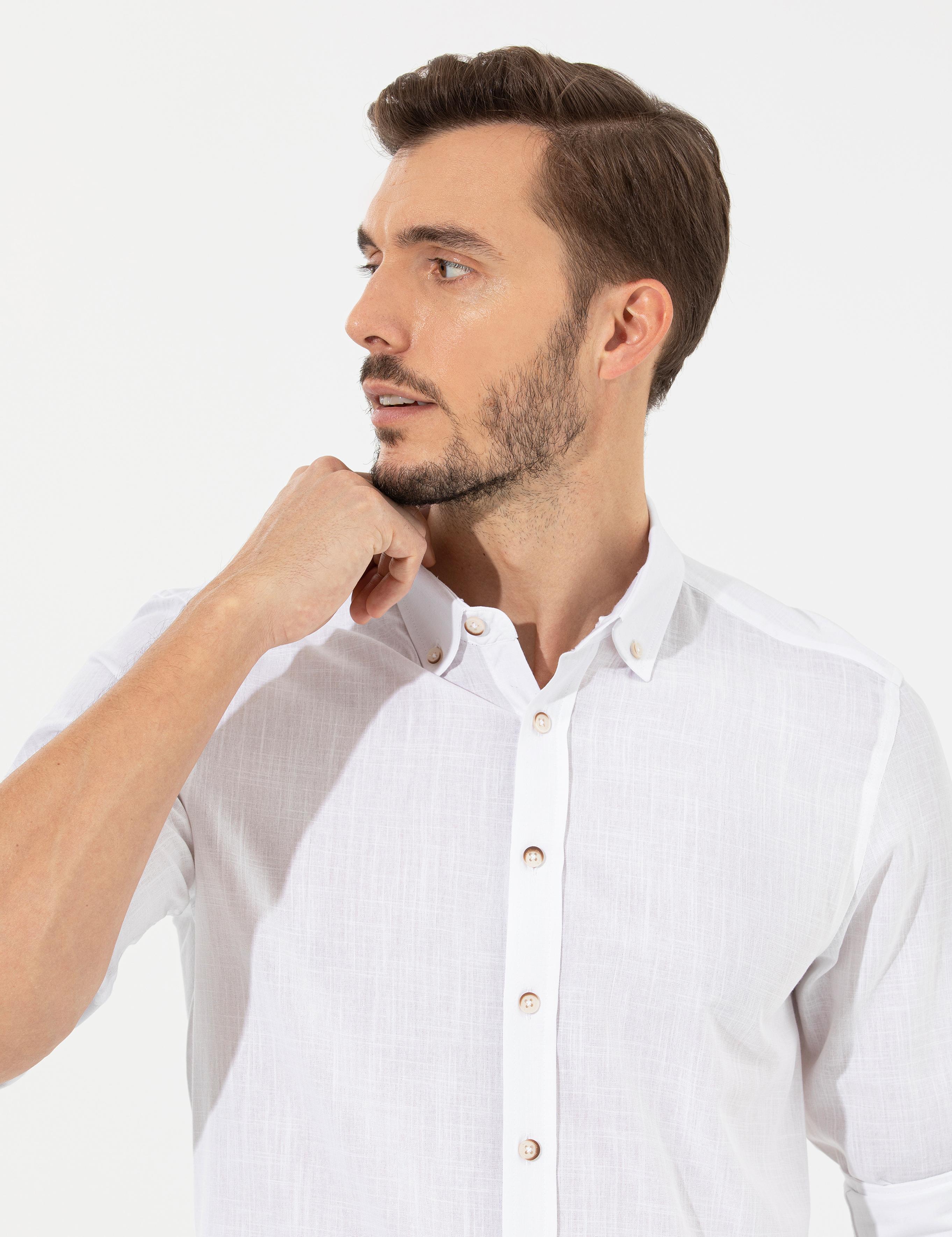 Beyaz Slim Fit Uzun Kollu Gömlek