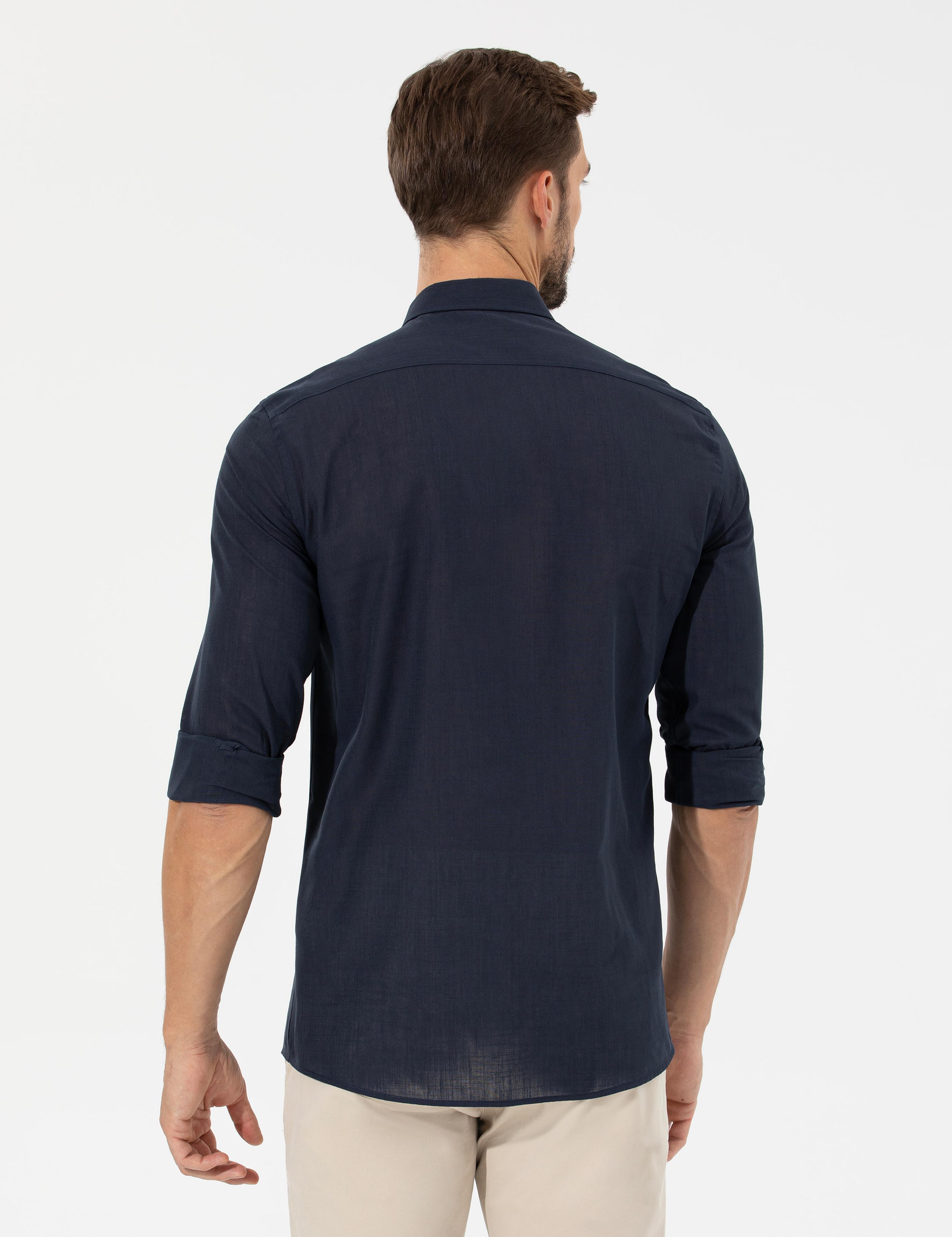 Lacivert Slim Fit Uzun Kollu Gömlek