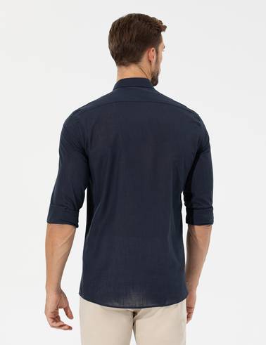 Lacivert Slim Fit Uzun Kollu Gömlek