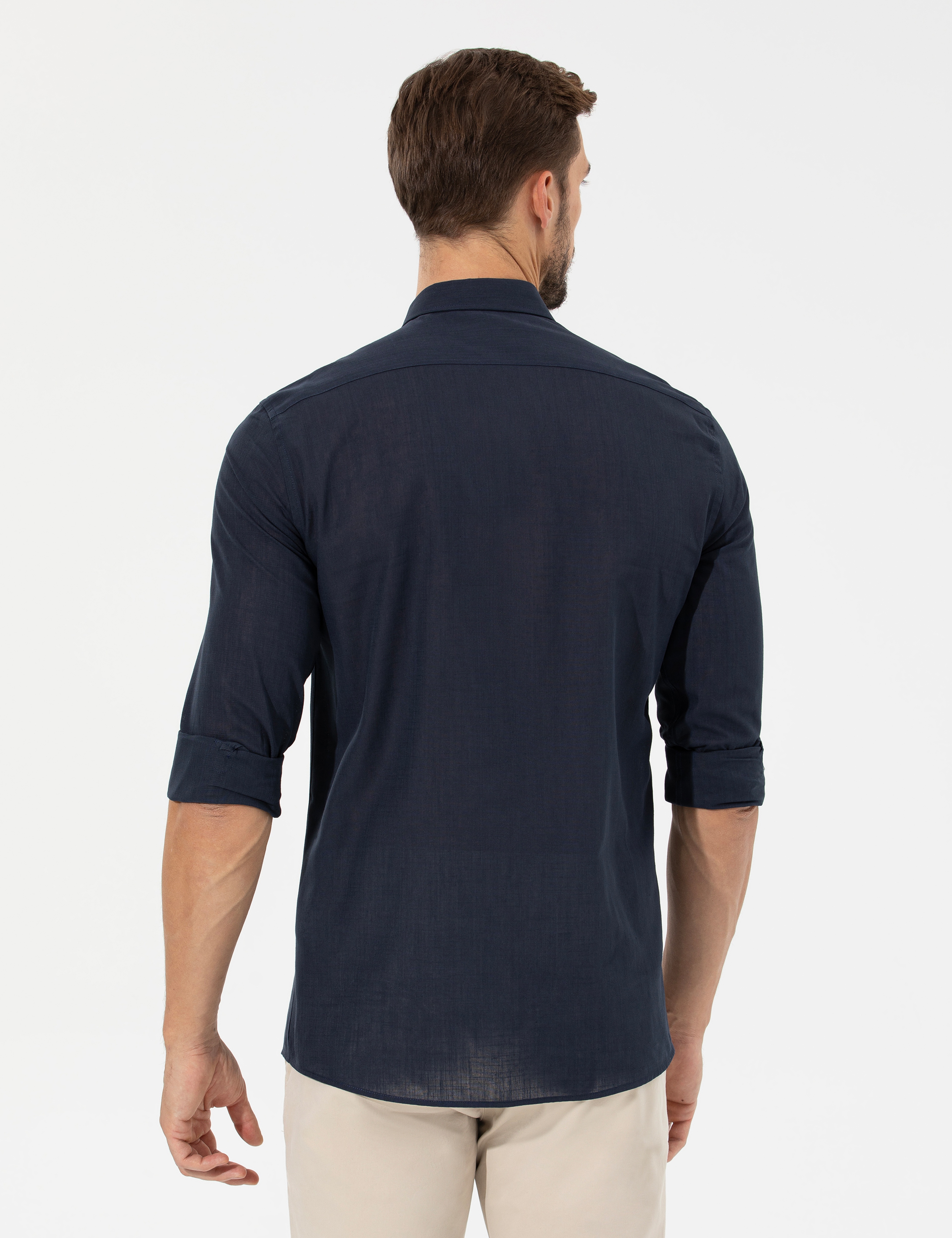 Lacivert Slim Fit Uzun Kollu Gömlek - Image 5