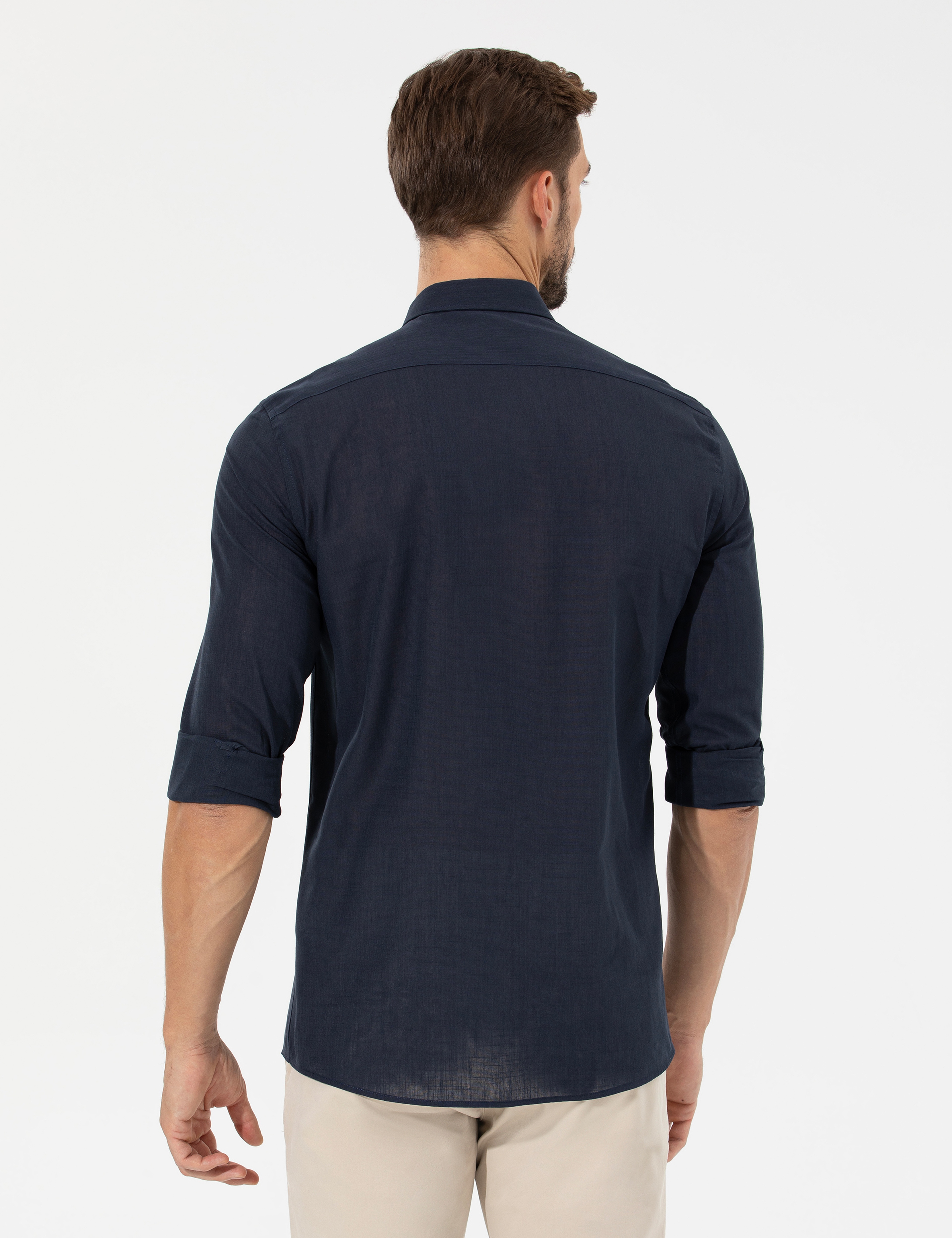Lacivert Slim Fit Uzun Kollu Gömlek