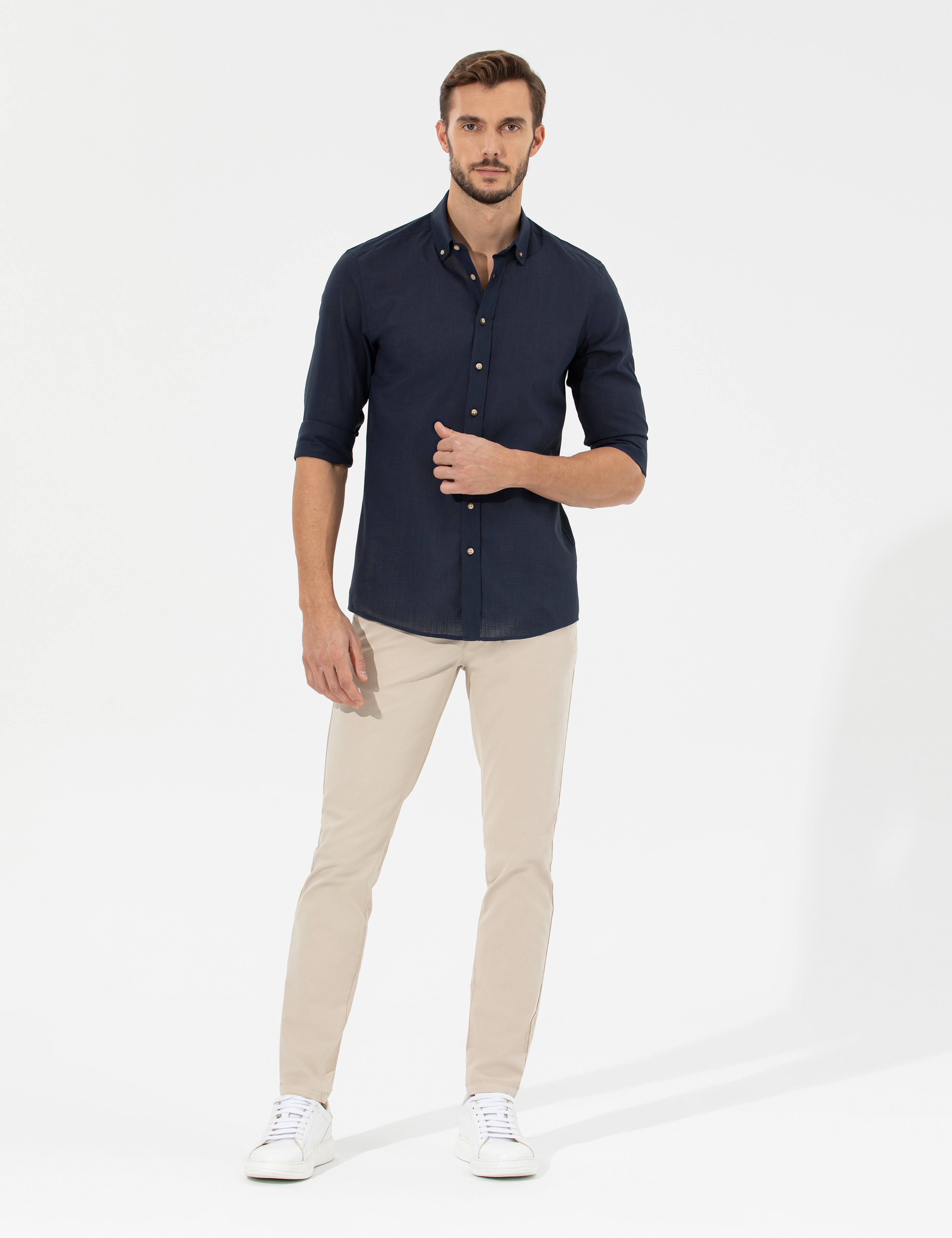 Lacivert Slim Fit Uzun Kollu Gömlek