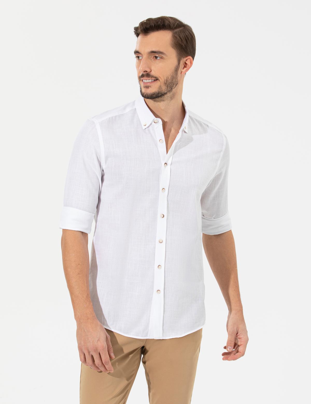 Beyaz Slim Fit Uzun Kollu Gömlek