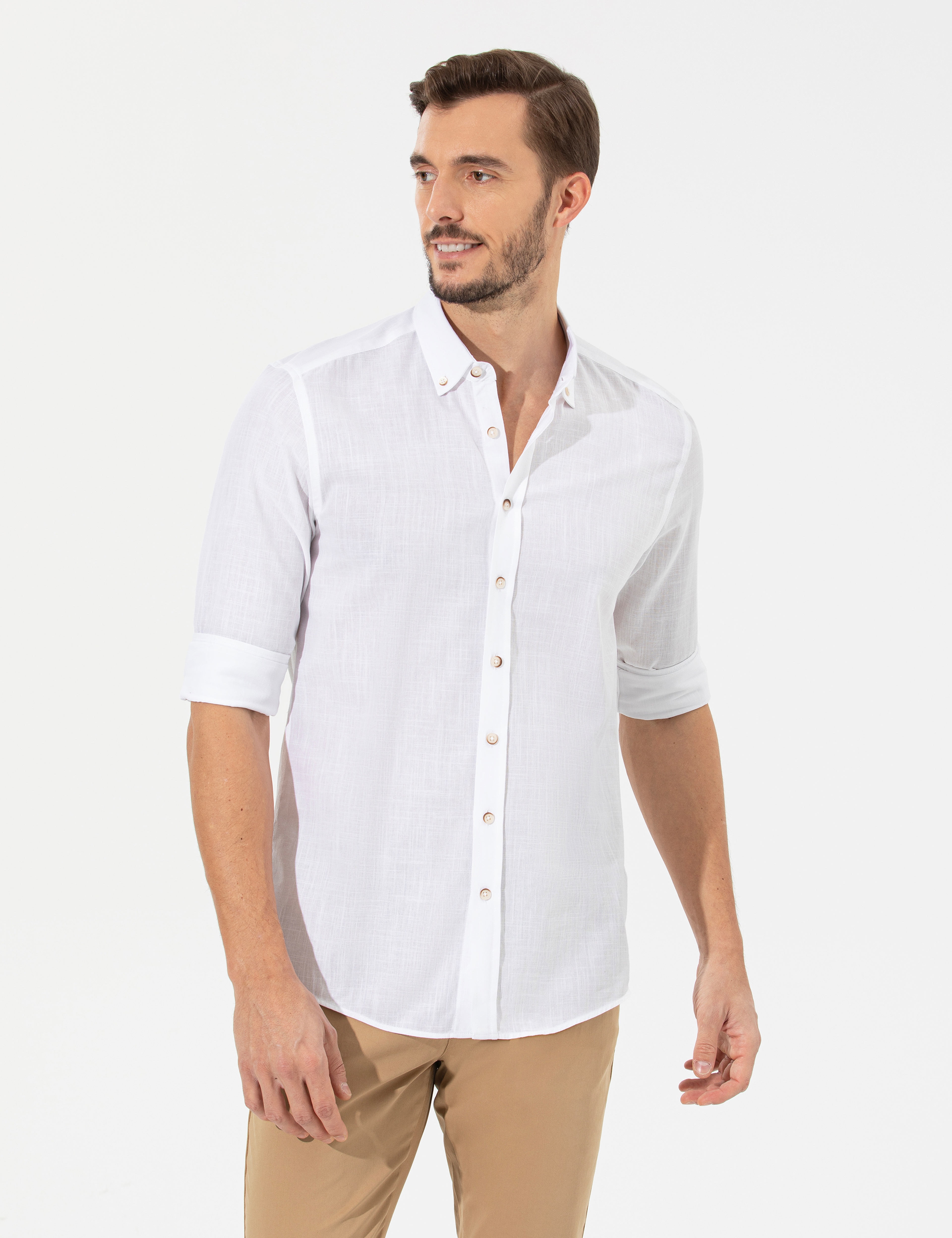 Beyaz Slim Fit Uzun Kollu Gömlek - Image 1