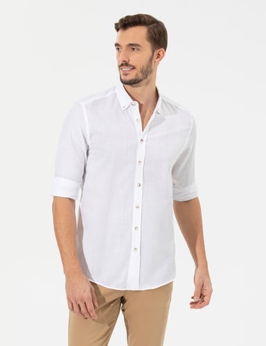 Beyaz Slim Fit Uzun Kollu Gömlek