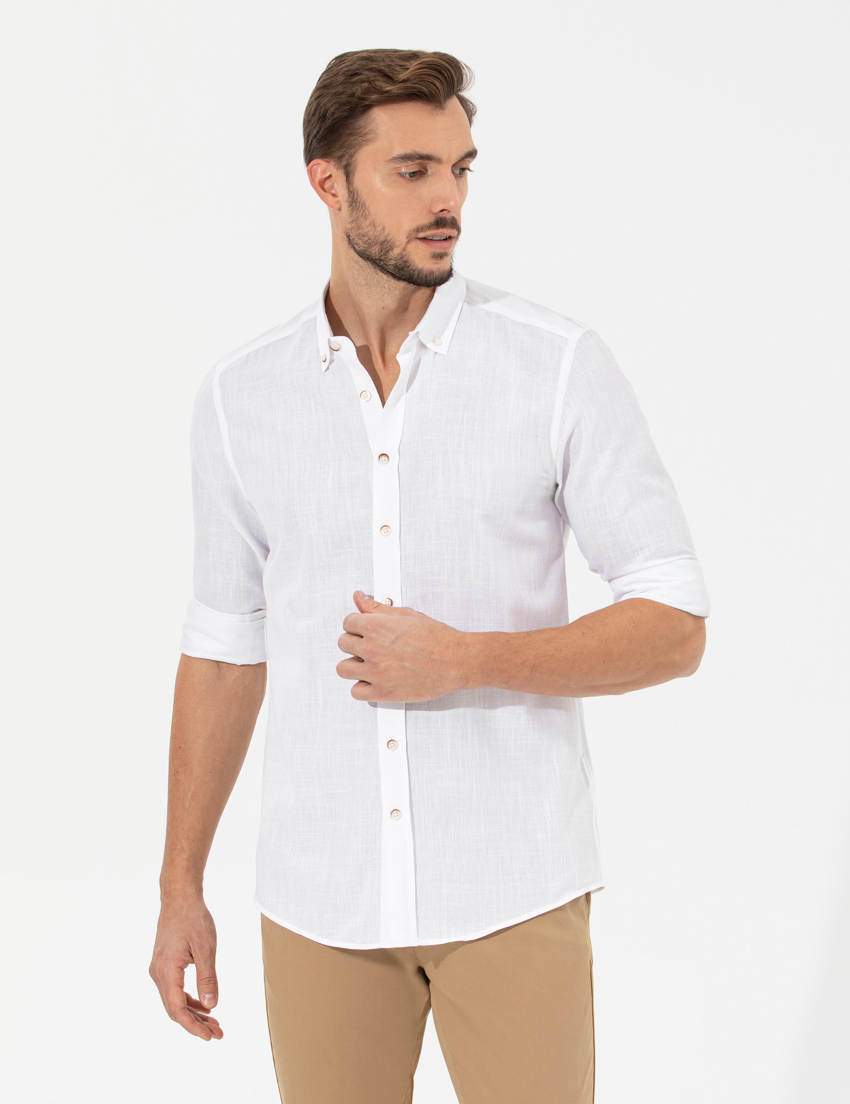 Beyaz Slim Fit Uzun Kollu Gömlek