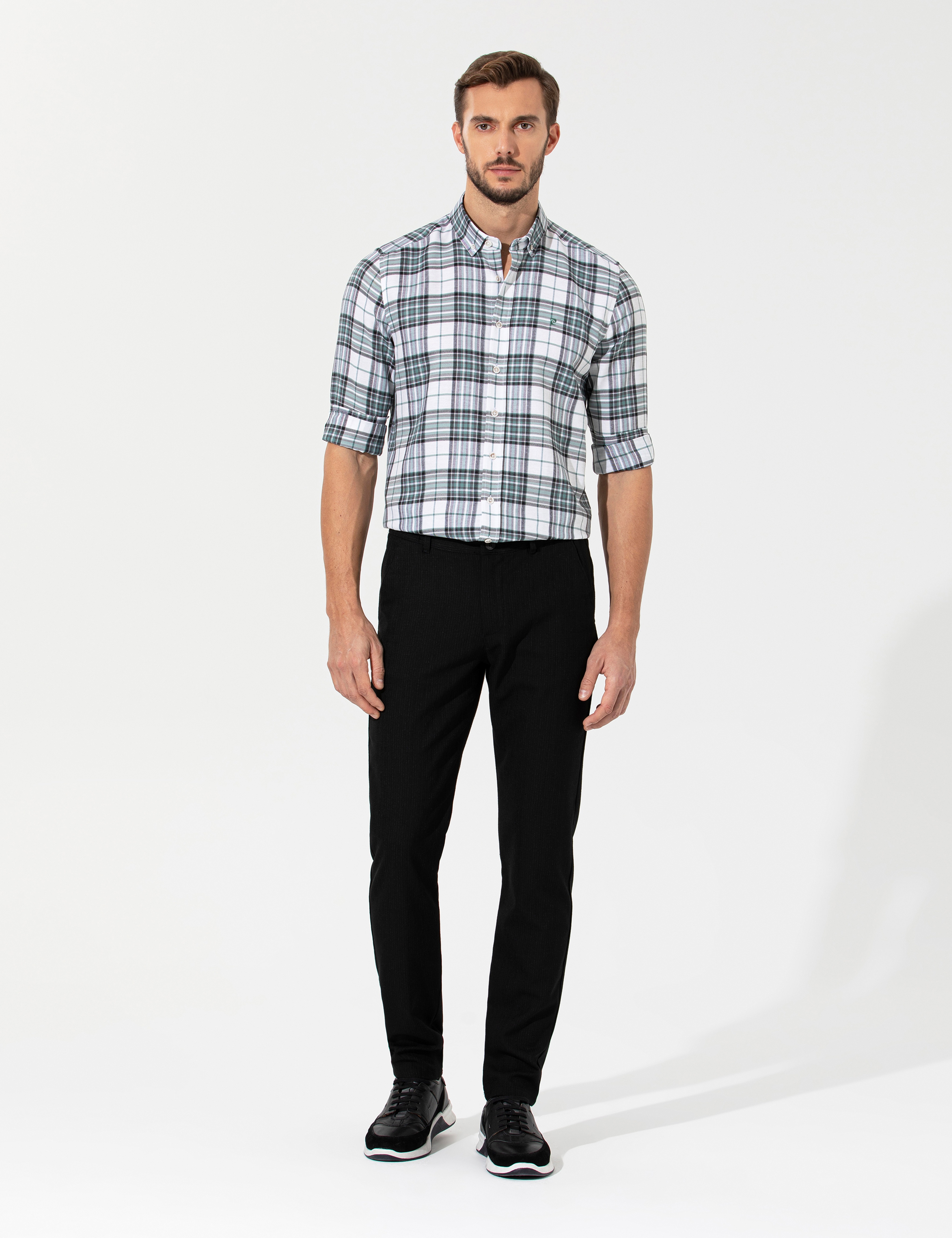 Su Yeşili Slim Fit Uzun Kollu Gömlek - Image 4