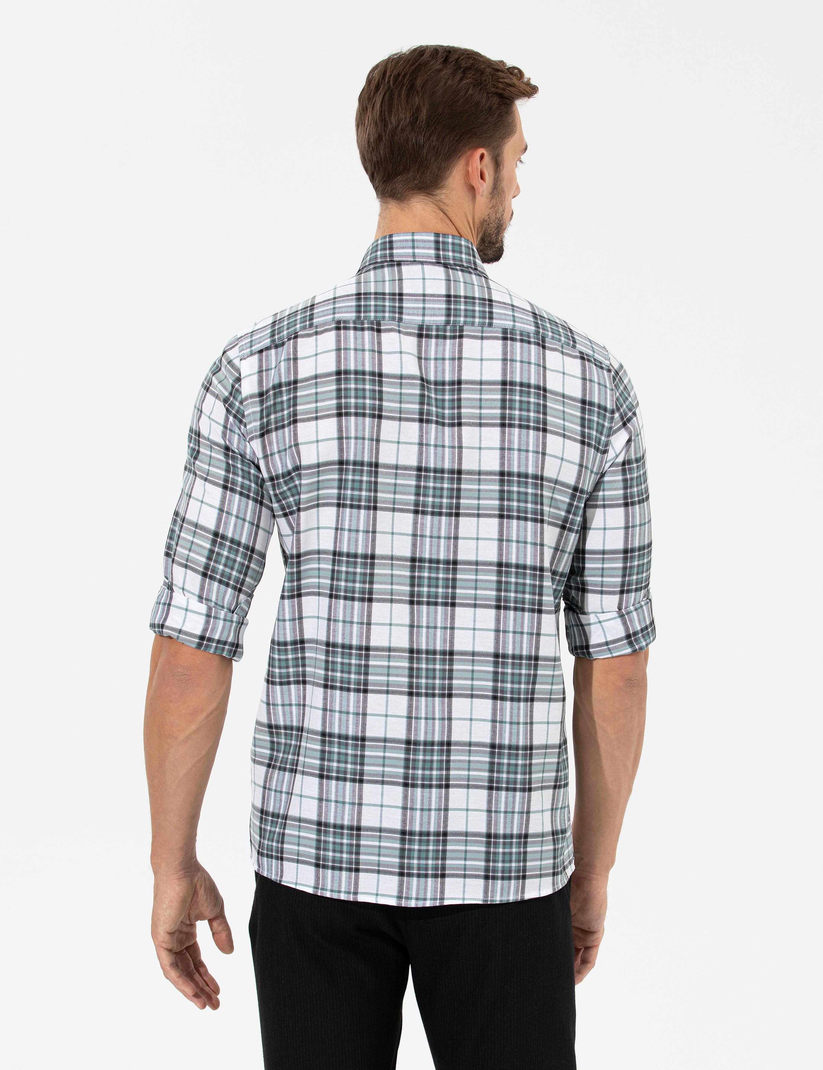 Su Yeşili Slim Fit Uzun Kollu Gömlek