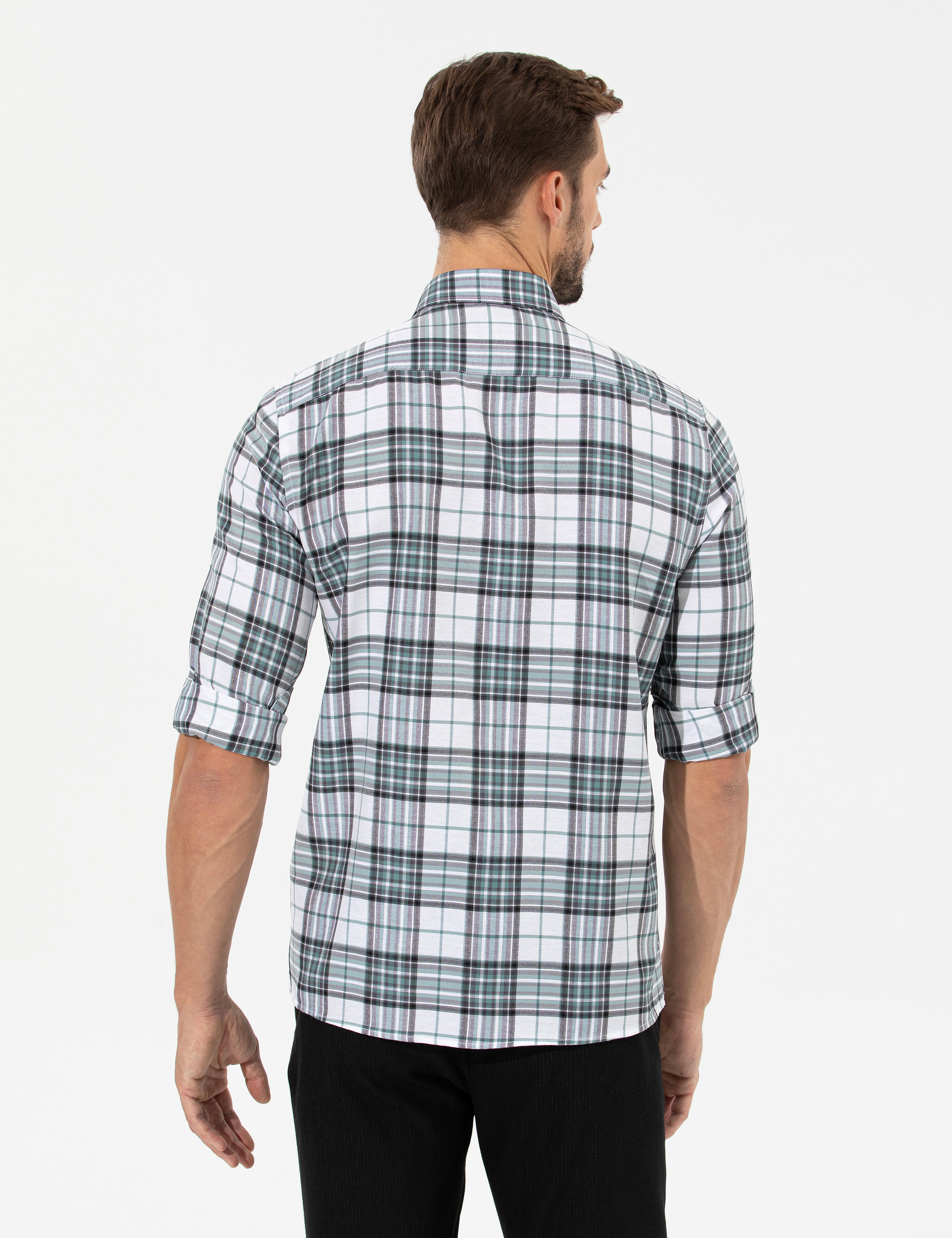 Su Yeşili Slim Fit Uzun Kollu Gömlek - Image 5