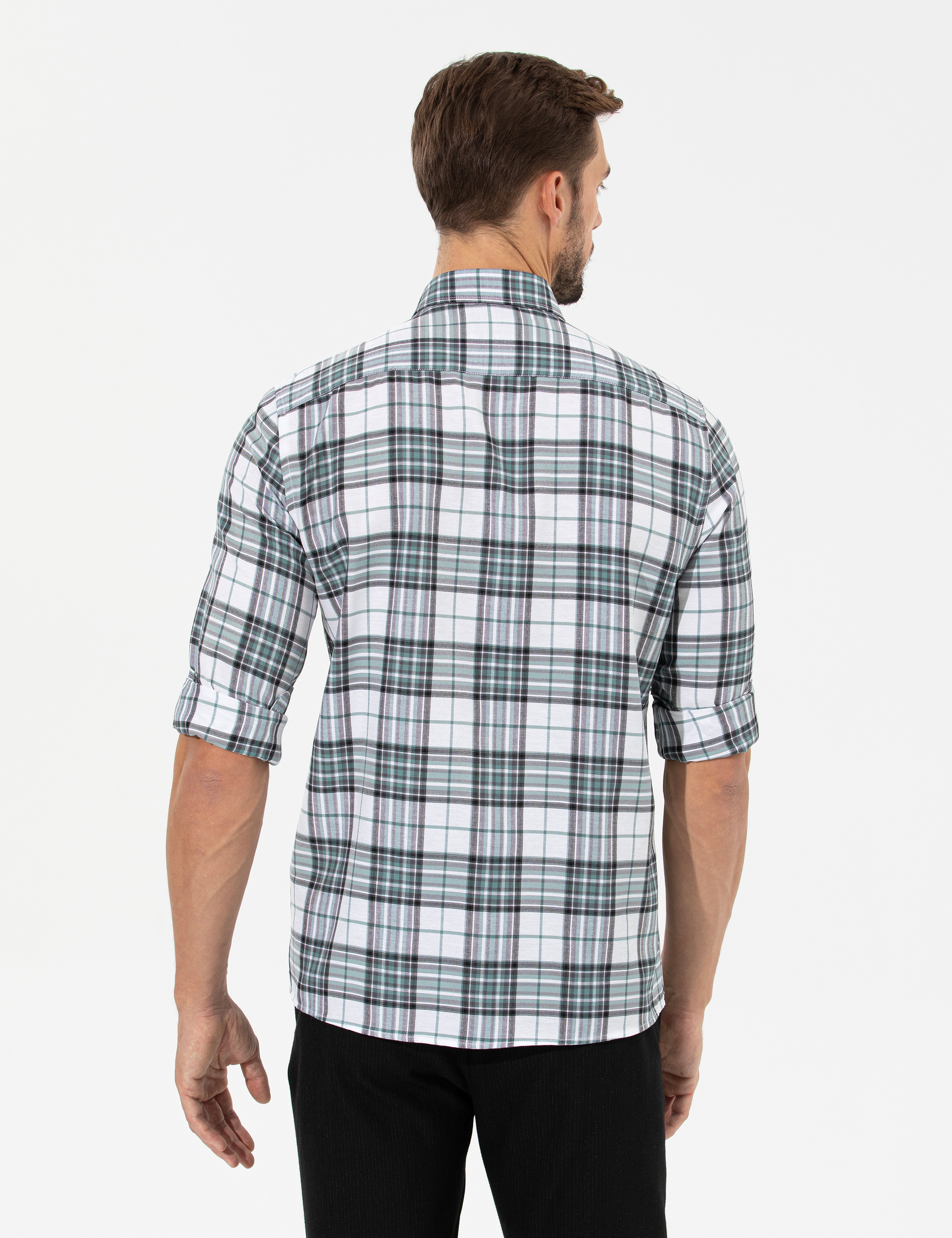 Su Yeşili Slim Fit Uzun Kollu Gömlek