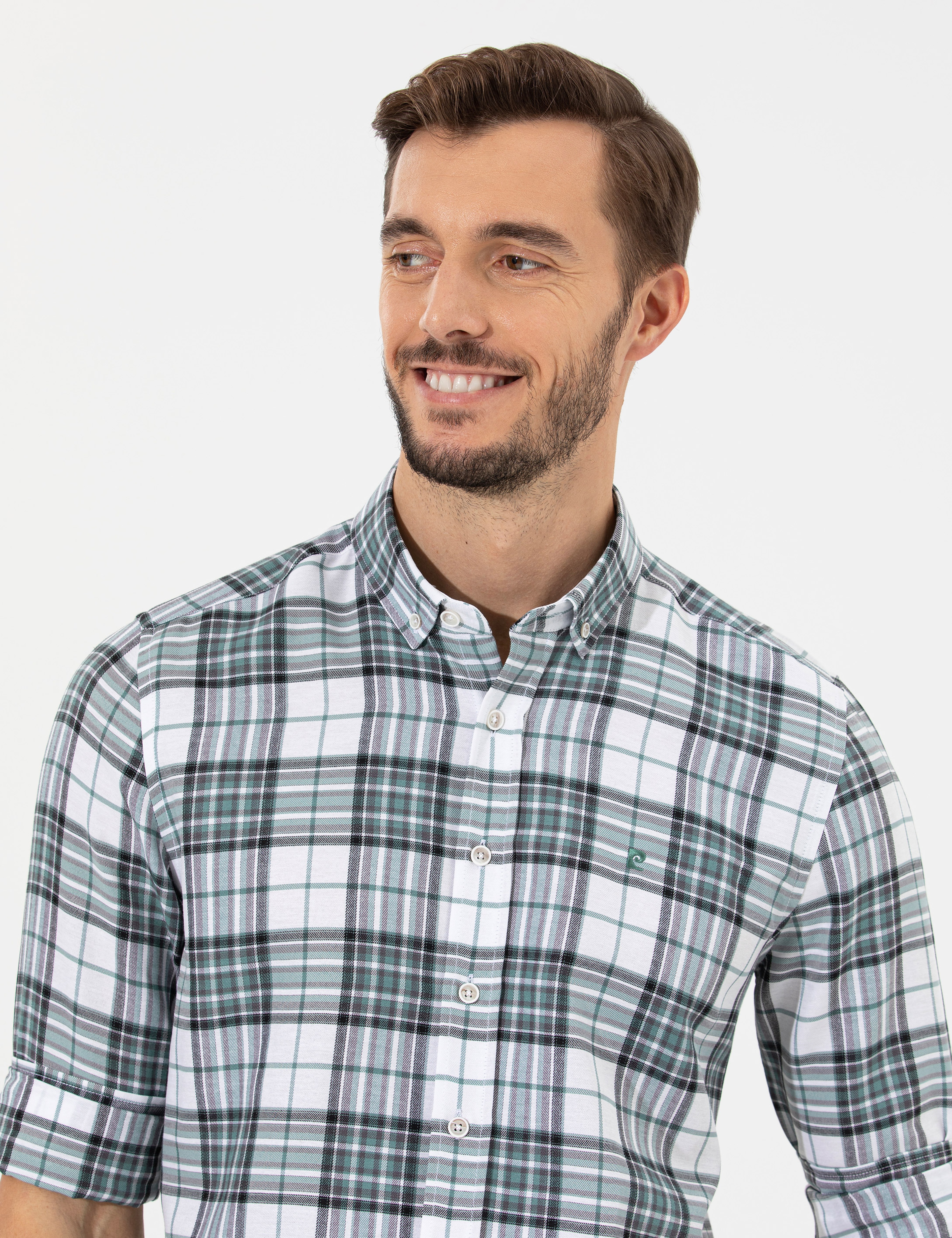 Su Yeşili Slim Fit Uzun Kollu Gömlek - Image 2